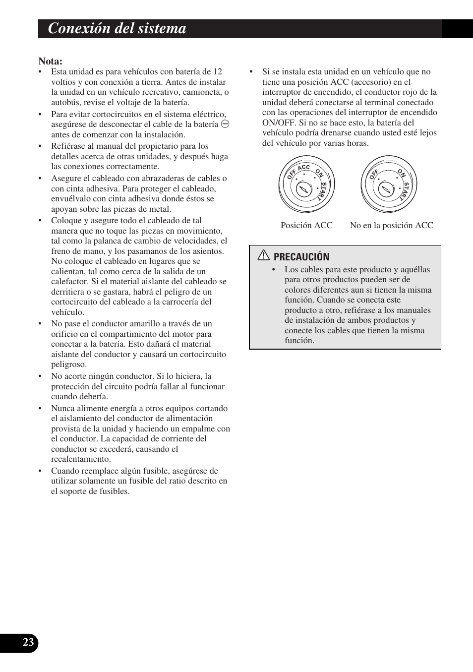 Conexión del sistema, Nota, Precaución | Pioneer AVD-W6010 User Manual | Page 60 / 112