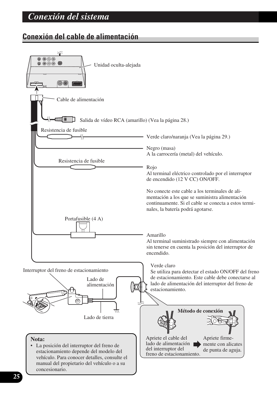 Conexión del cable de alimentación, Conexión del sistema | Pioneer AVD-W6010 User Manual | Page 62 / 112