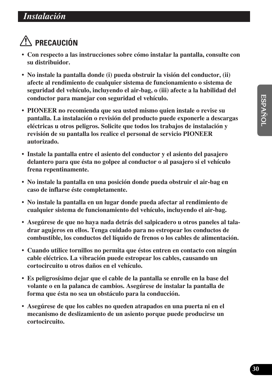 Instalación, Precaución | Pioneer AVD-W6010 User Manual | Page 67 / 112