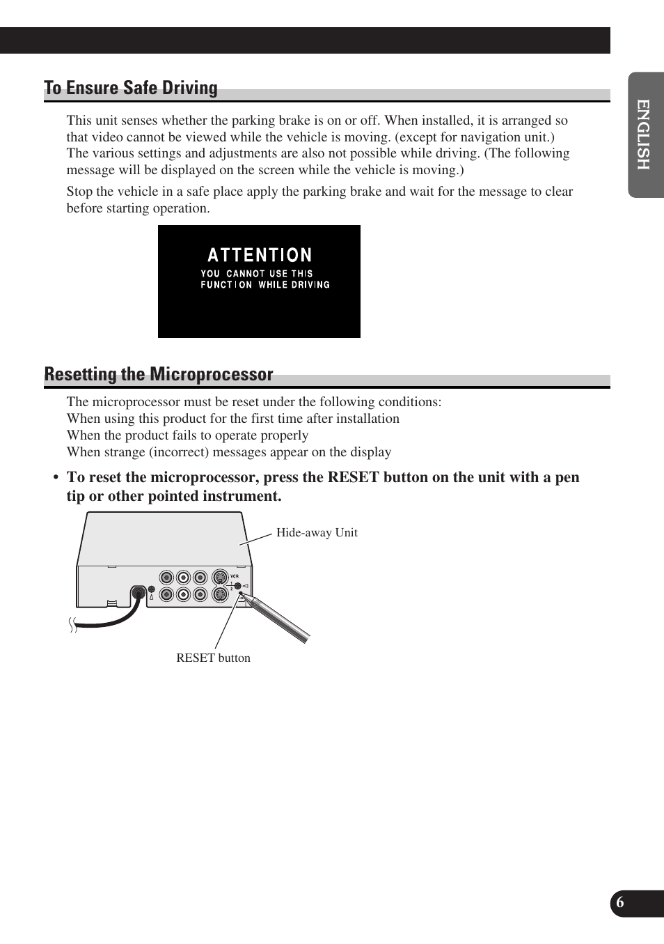 Resetting the microprocessor | Pioneer AVD-W6010 User Manual | Page 7 / 112