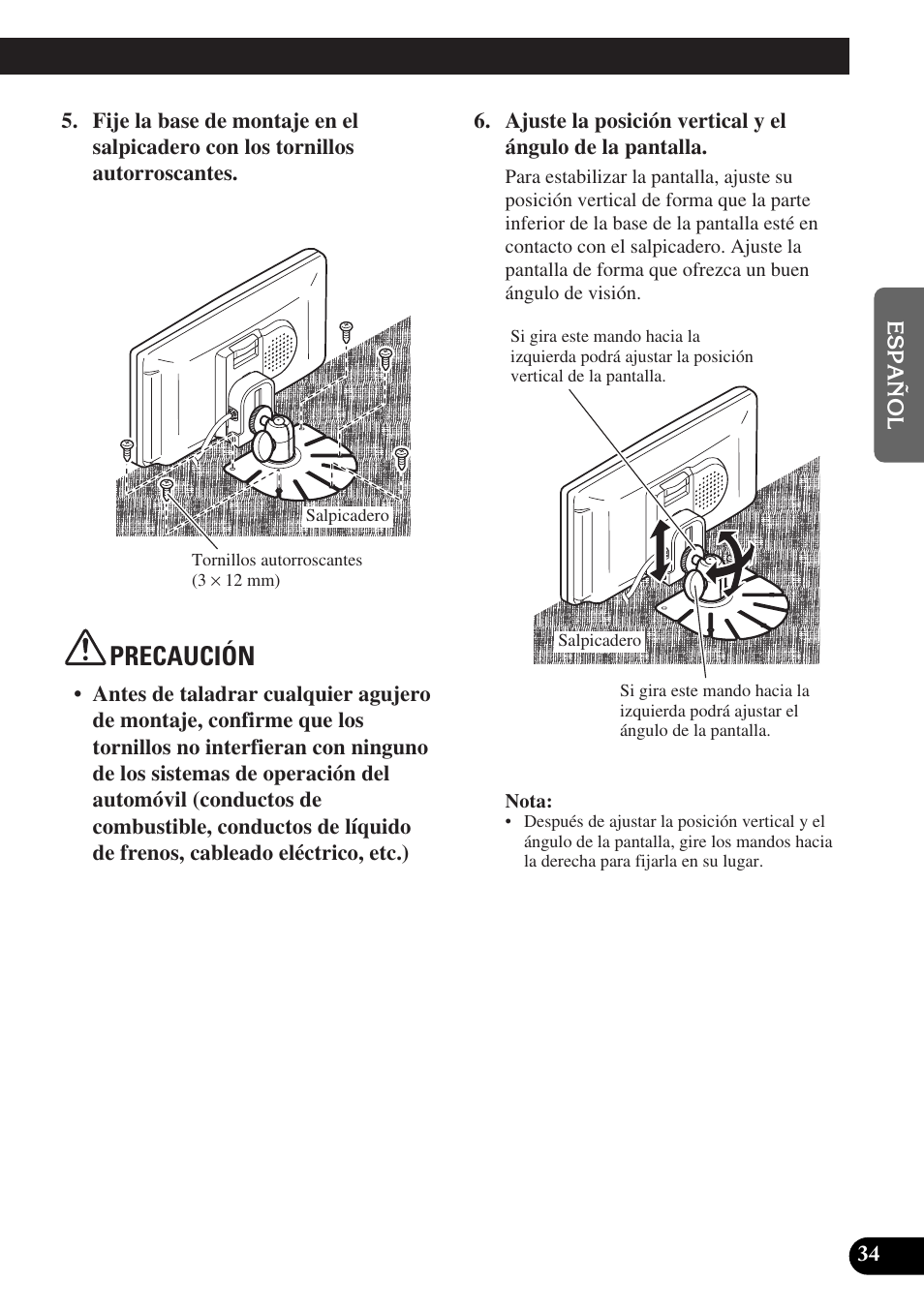 Precaución | Pioneer AVD-W6010 User Manual | Page 71 / 112