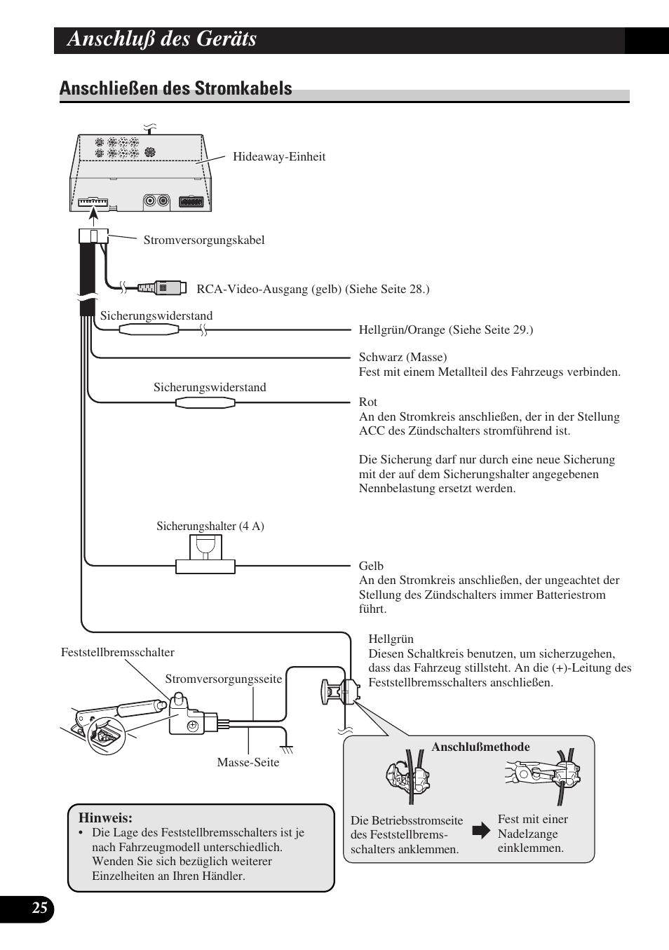 Anschließen des stromkabels, Anschluß des geräts | Pioneer AVD-W6010 User Manual | Page 98 / 112