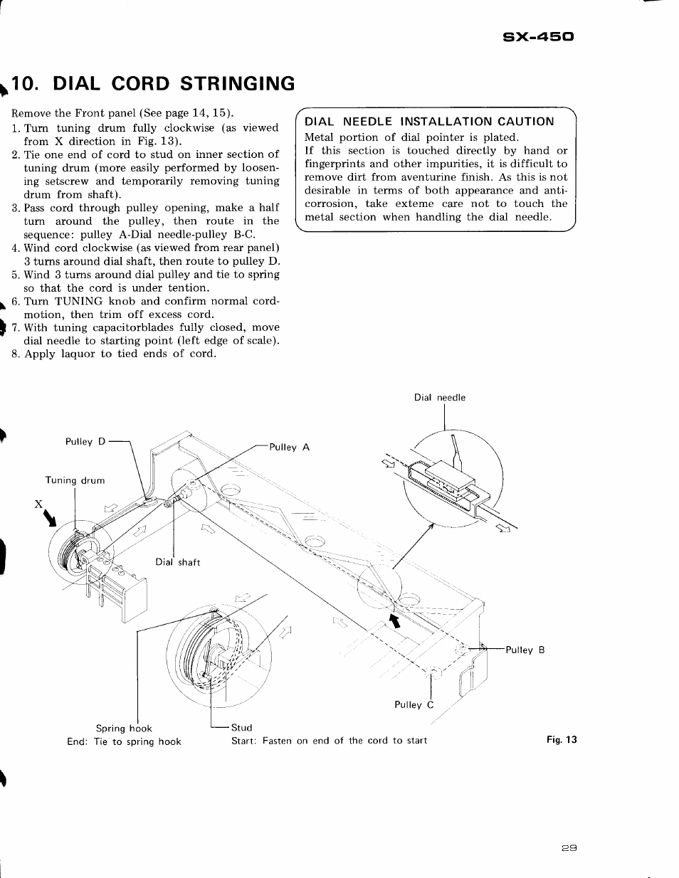 Dial needle installation caution, 1^10. dial cord stringing | Pioneer sx-450 User Manual | Page 12 / 12
