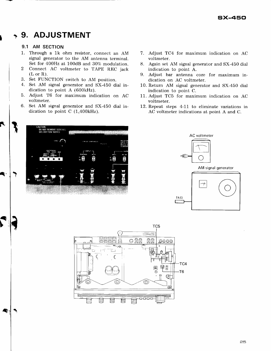 1 am section, Adjustment | Pioneer sx-450 User Manual | Page 8 / 12