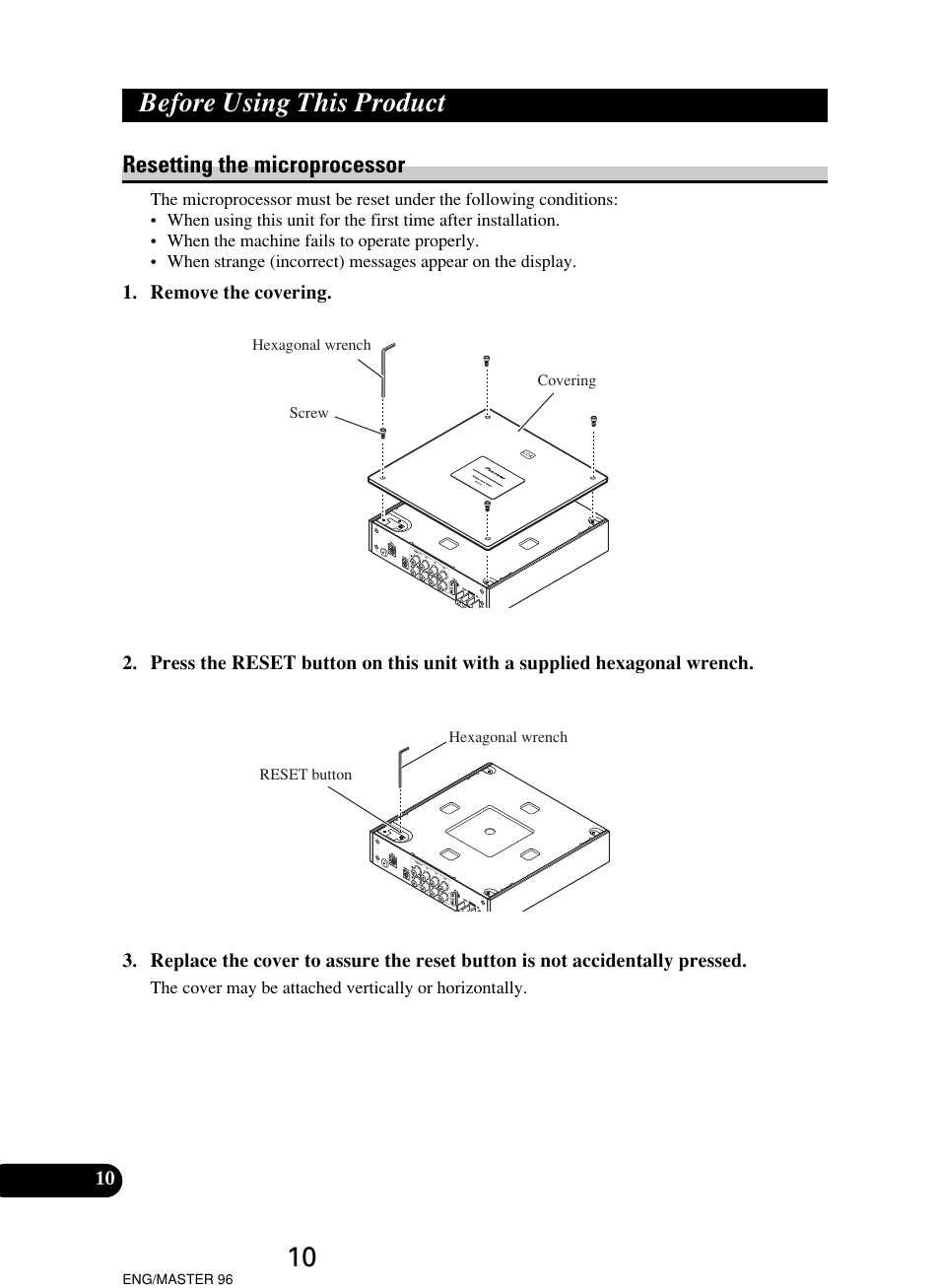 Before using this product, Resetting the microprocessor | Pioneer RS-D7R User Manual | Page 10 / 64