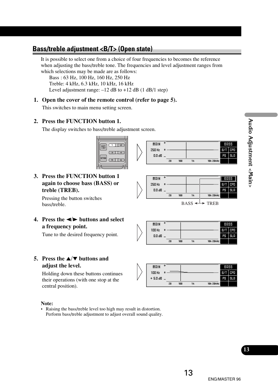 Bass/treble adjustment <b/t> (open state) | Pioneer RS-D7R User Manual | Page 13 / 64