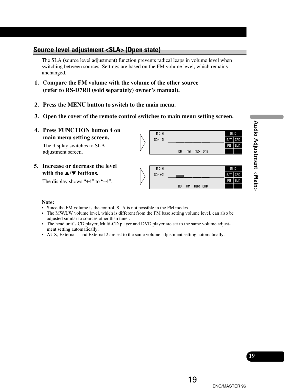 Source level adjustment <sla> (open state) | Pioneer RS-D7R User Manual | Page 19 / 64