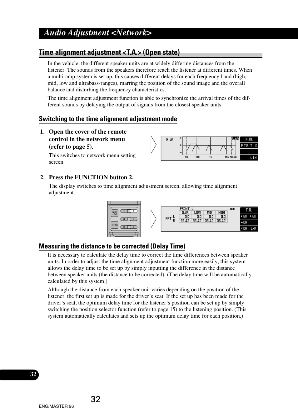 32 audio adjustment <network, Time alignment adjustment <t.a.> (open state) | Pioneer RS-D7R User Manual | Page 32 / 64