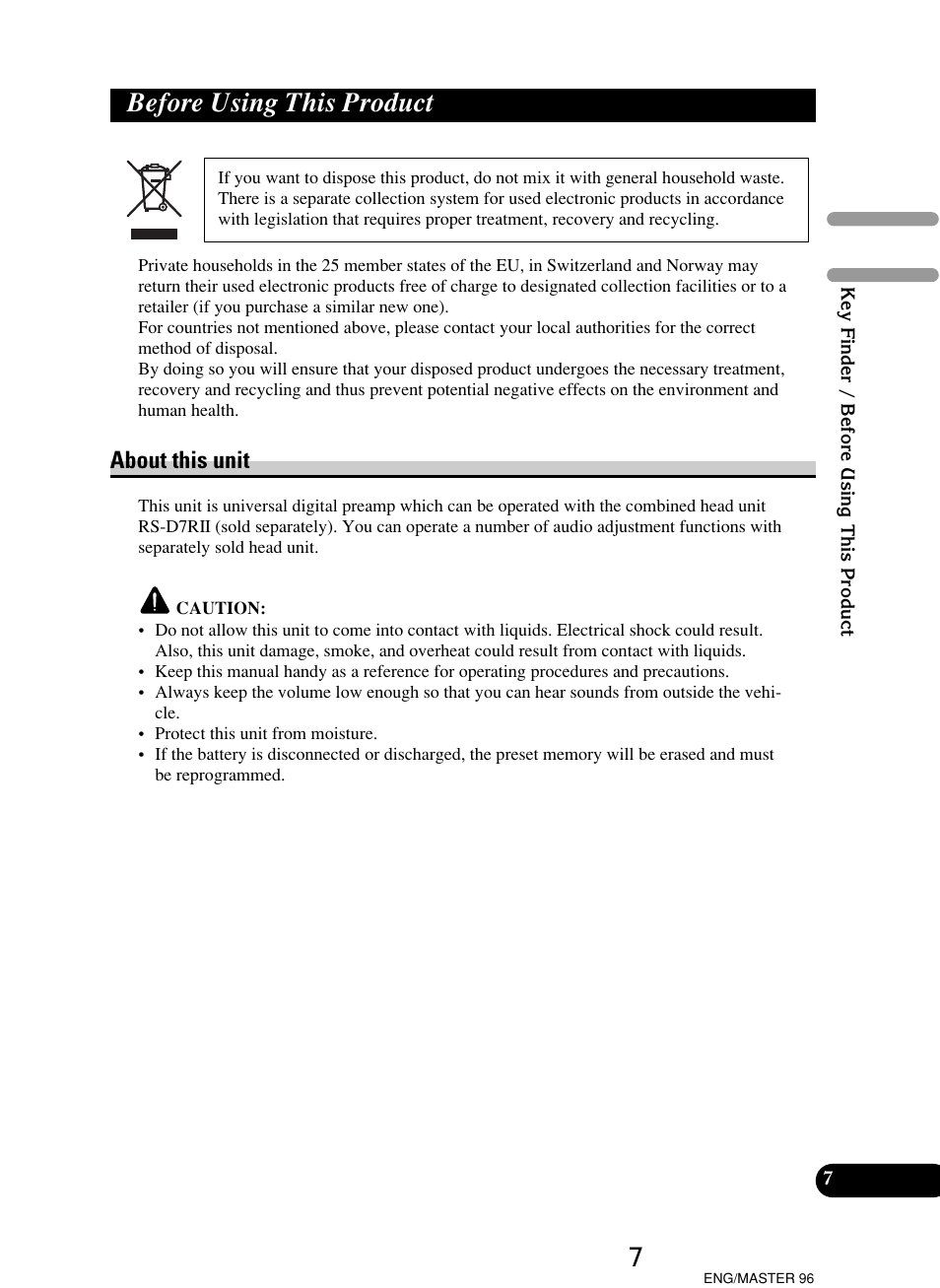 Before using this product, About this unit | Pioneer RS-D7R User Manual | Page 7 / 64