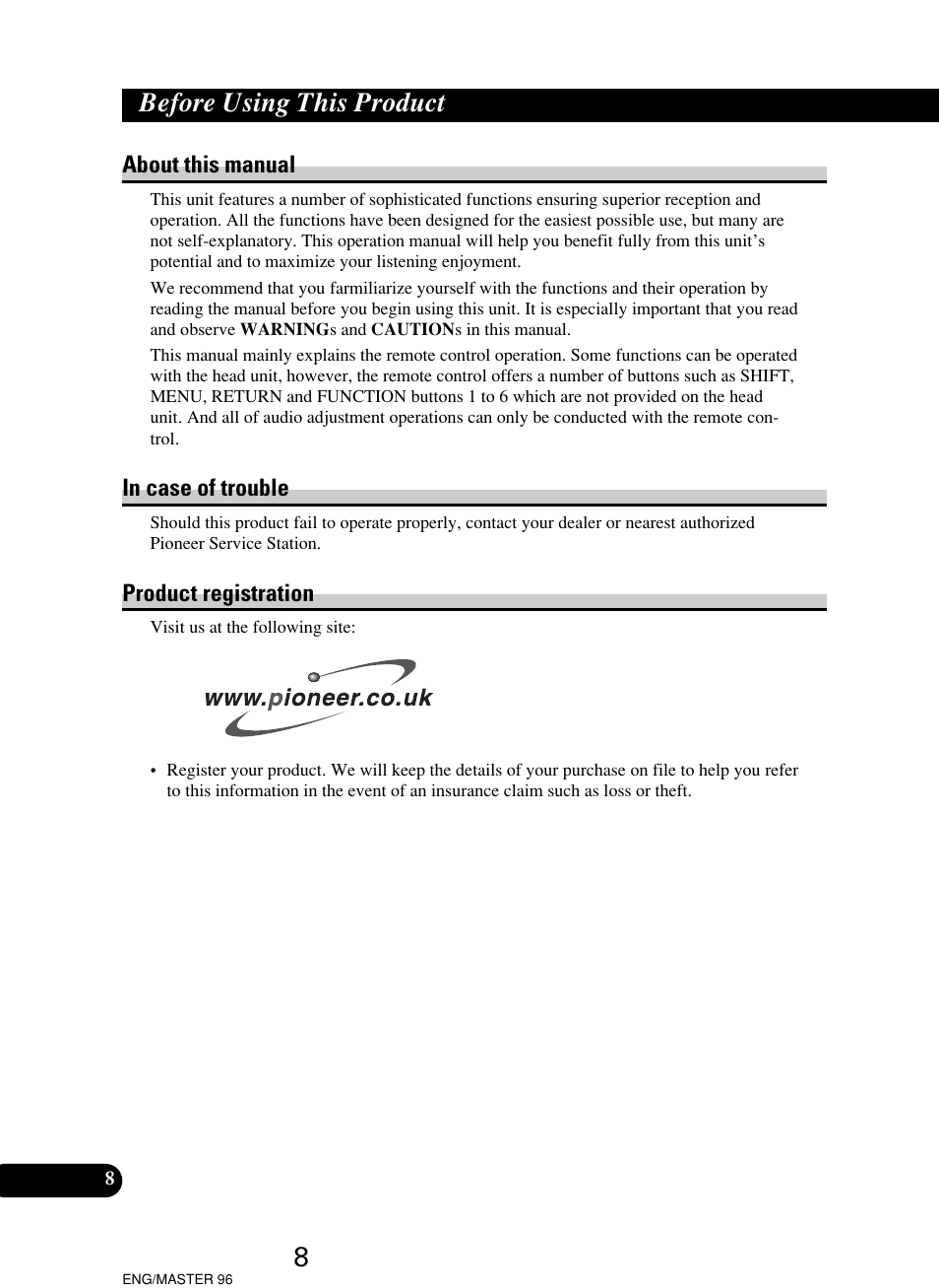 Before using this product | Pioneer RS-D7R User Manual | Page 8 / 64