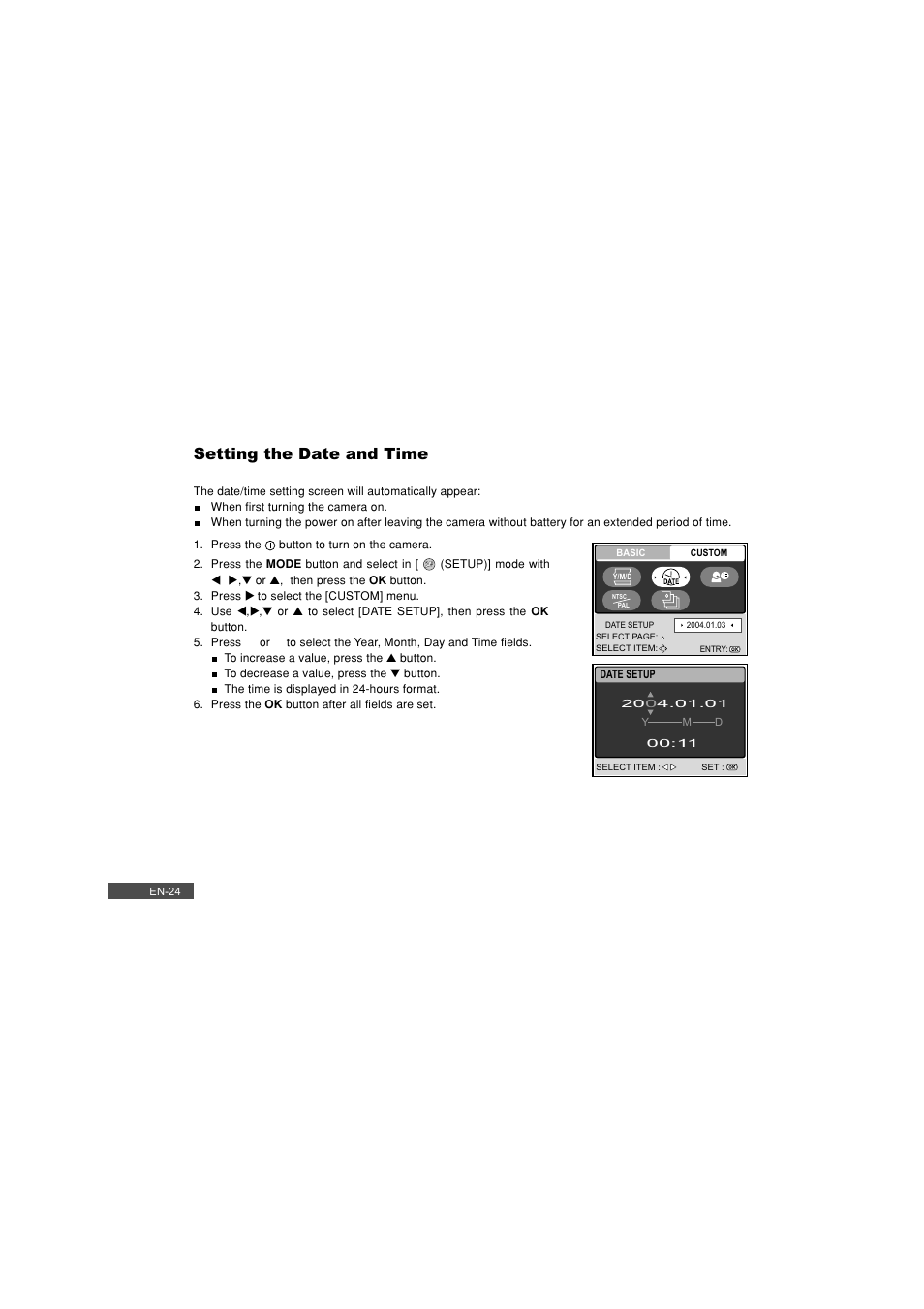 Setting the date and time | Pioneer DC500 User Manual | Page 24 / 110