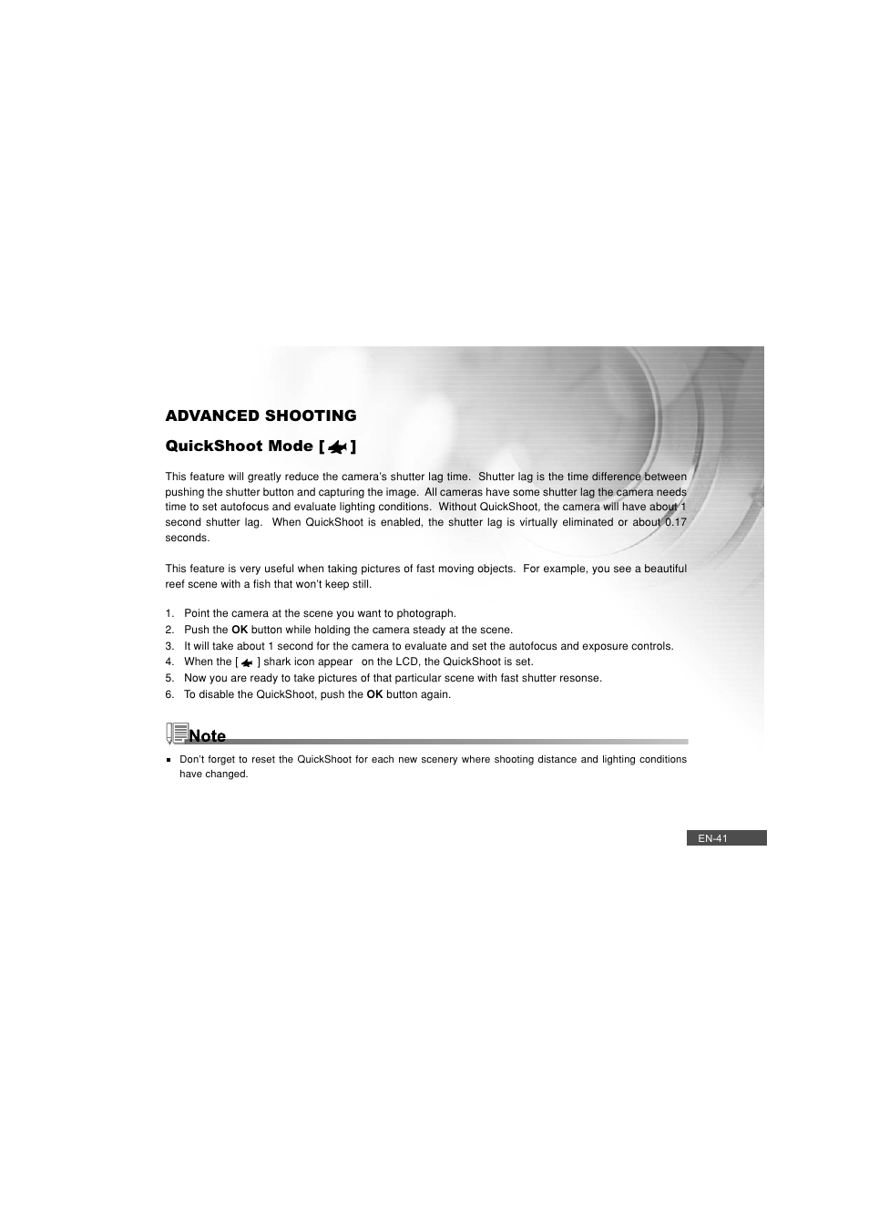 Advanced shooting quickshoot mode | Pioneer DC500 User Manual | Page 41 / 110