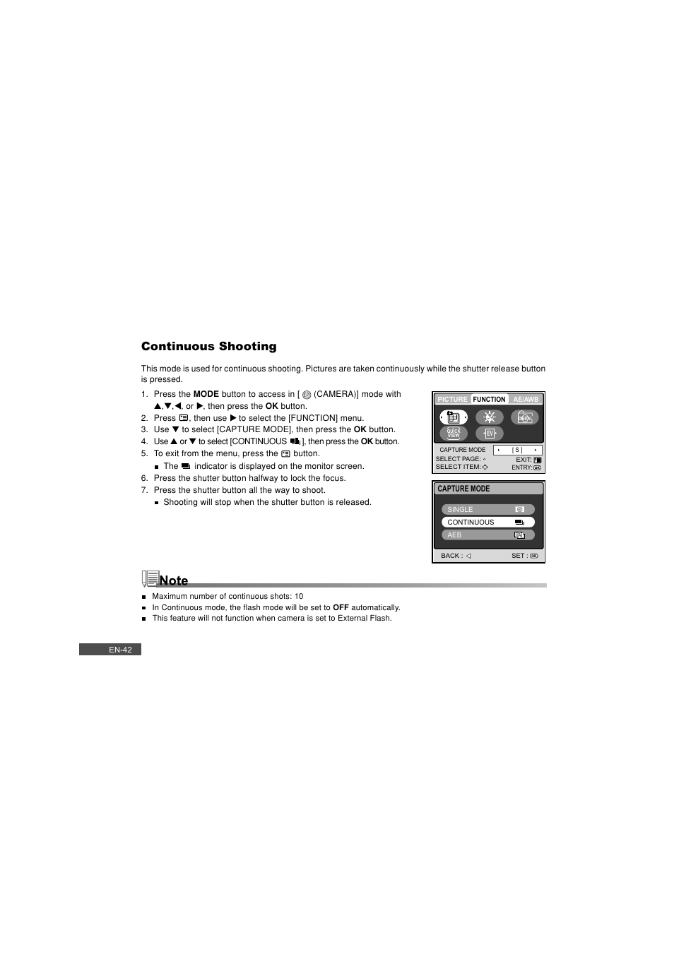 Continuous shooting | Pioneer DC500 User Manual | Page 42 / 110