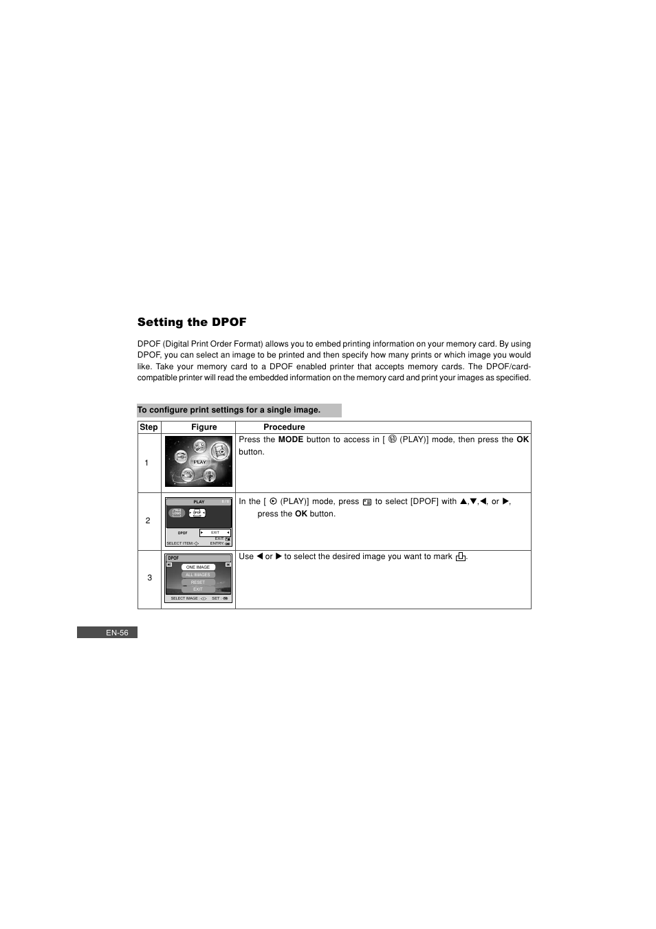 Setting the dpof | Pioneer DC500 User Manual | Page 56 / 110