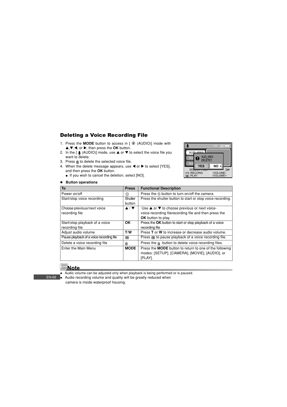 Deleting a voice recording file | Pioneer DC500 User Manual | Page 66 / 110