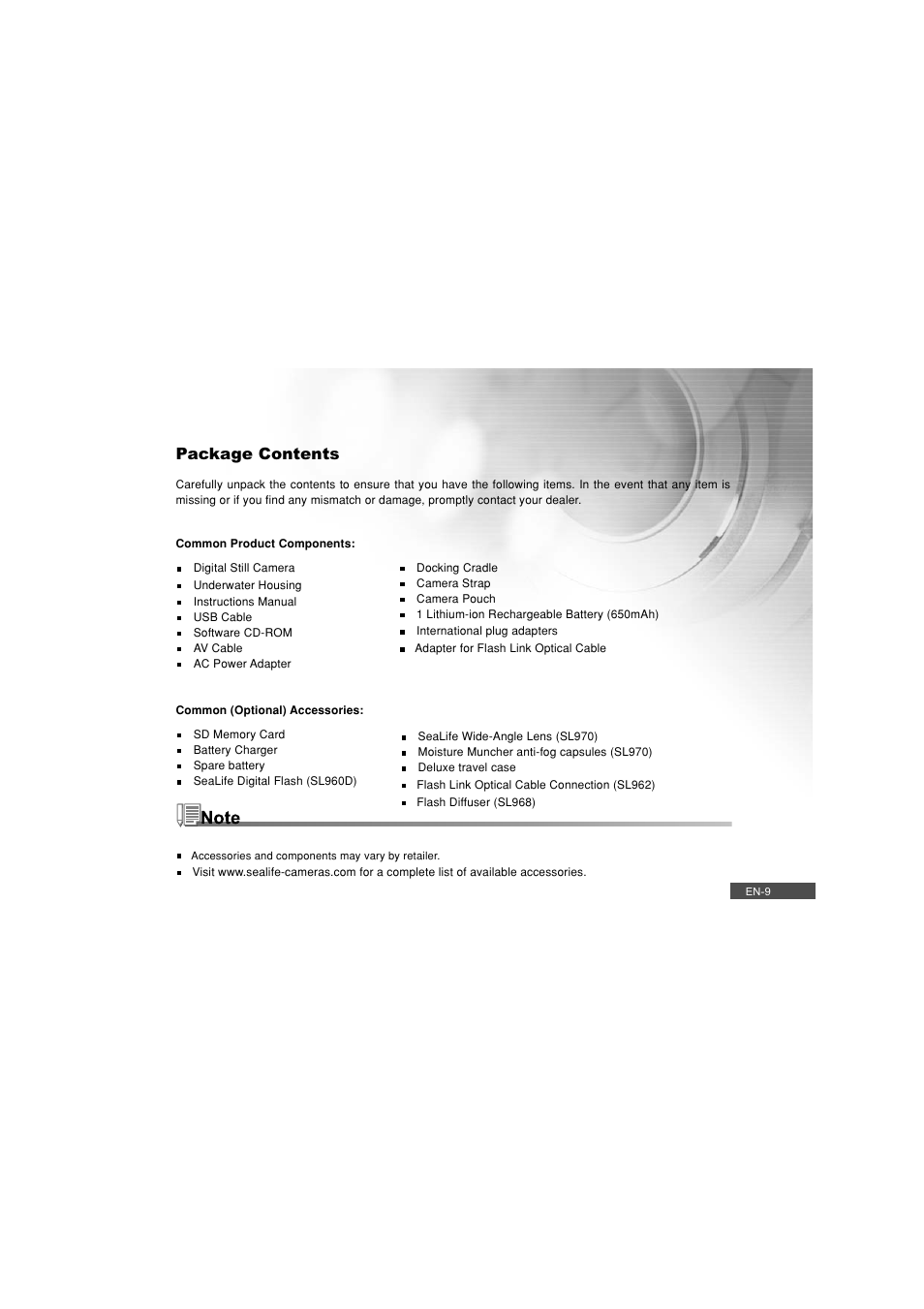 Package contents | Pioneer DC500 User Manual | Page 9 / 110