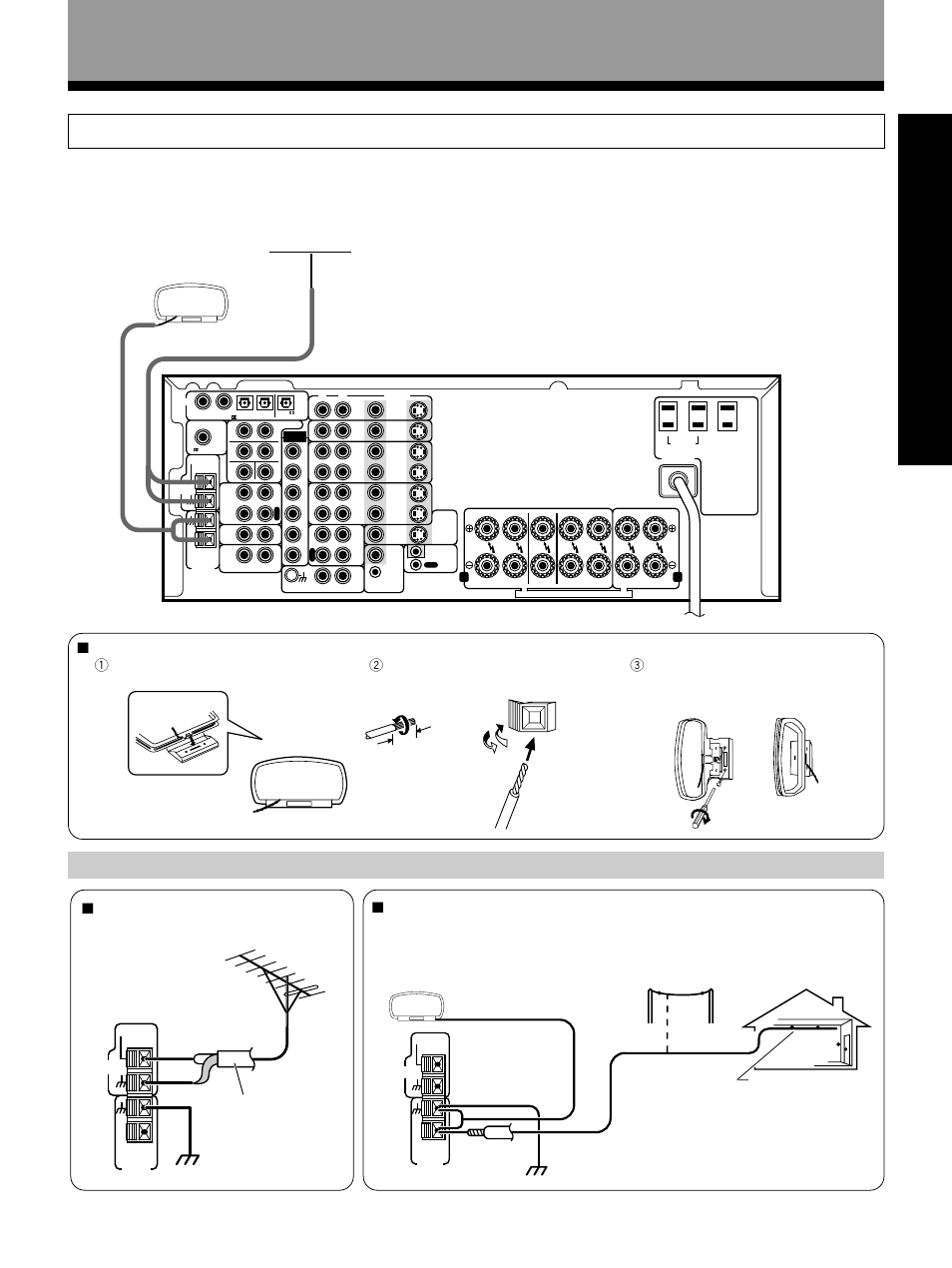 Antennas, Prep ara tion opera tion, Using external antennas | Connecting your equipment, 7 to improve fm reception, 7 to improve am reception, 7 am loop antenna, Connect an external fm antenna, Am loop antenna (see below) fm wire antenna, 3/8 in. (10 mm) | Pioneer VSX-27TX User Manual | Page 13 / 80