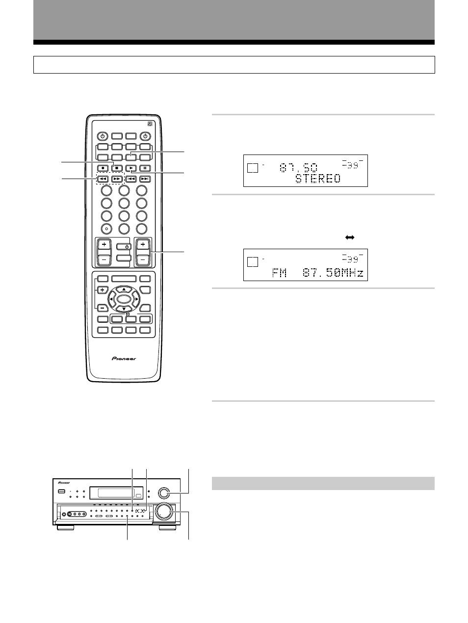 Using the tuner, Automatic and manual tuning, Mpx mode | Press the tuner button, Tune in the station, Adjust the volume, Each press switches the band: fm j am, Vsx-27tx | Pioneer VSX-27TX User Manual | Page 44 / 80