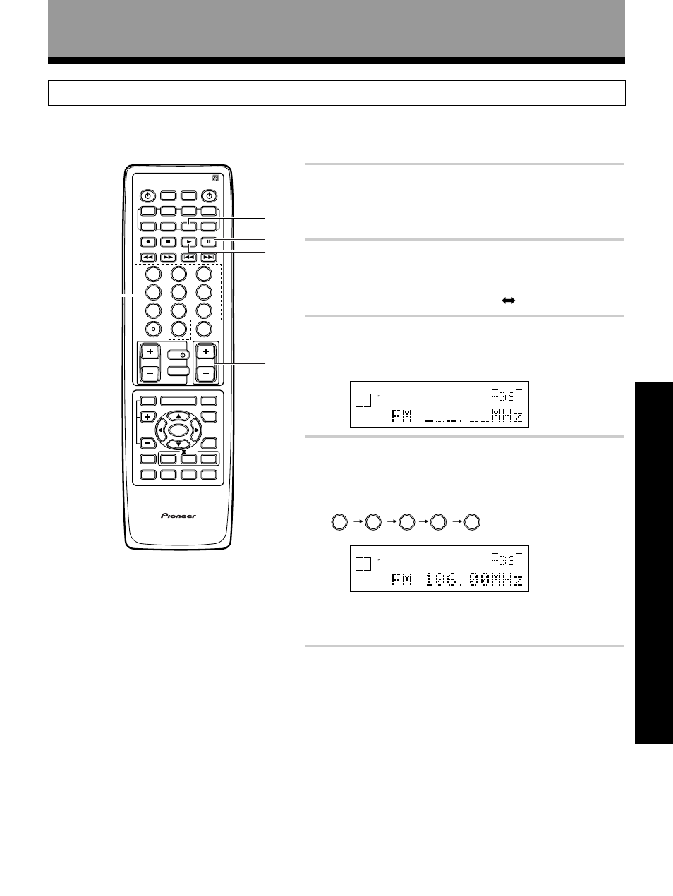 Direct access tuning, Opera tion, Press tuner | Adjust the volume, Using the tuner, Each press switches the band : fm j am, Press direct access, and enter the frequency again | Pioneer VSX-27TX User Manual | Page 45 / 80