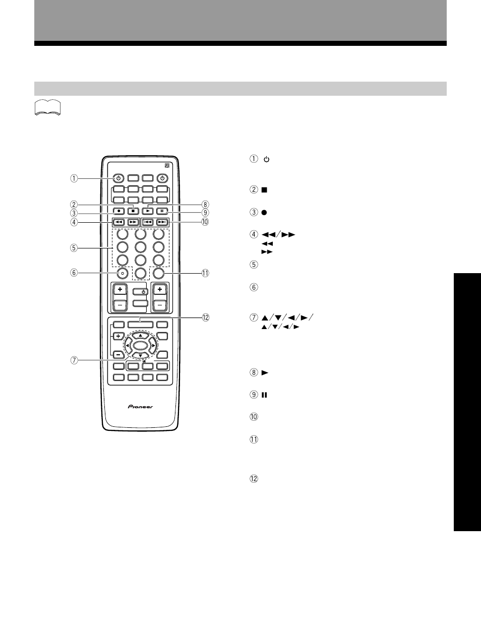 1 source, 5 number buttons, 75˜∞˜2˜3˜ enter | 0 channel, Enter (tv/vcr), Menu, Press to stop playback, Press to start recording, Use to select channels, Press to start playback | Pioneer VSX-27TX User Manual | Page 53 / 80
