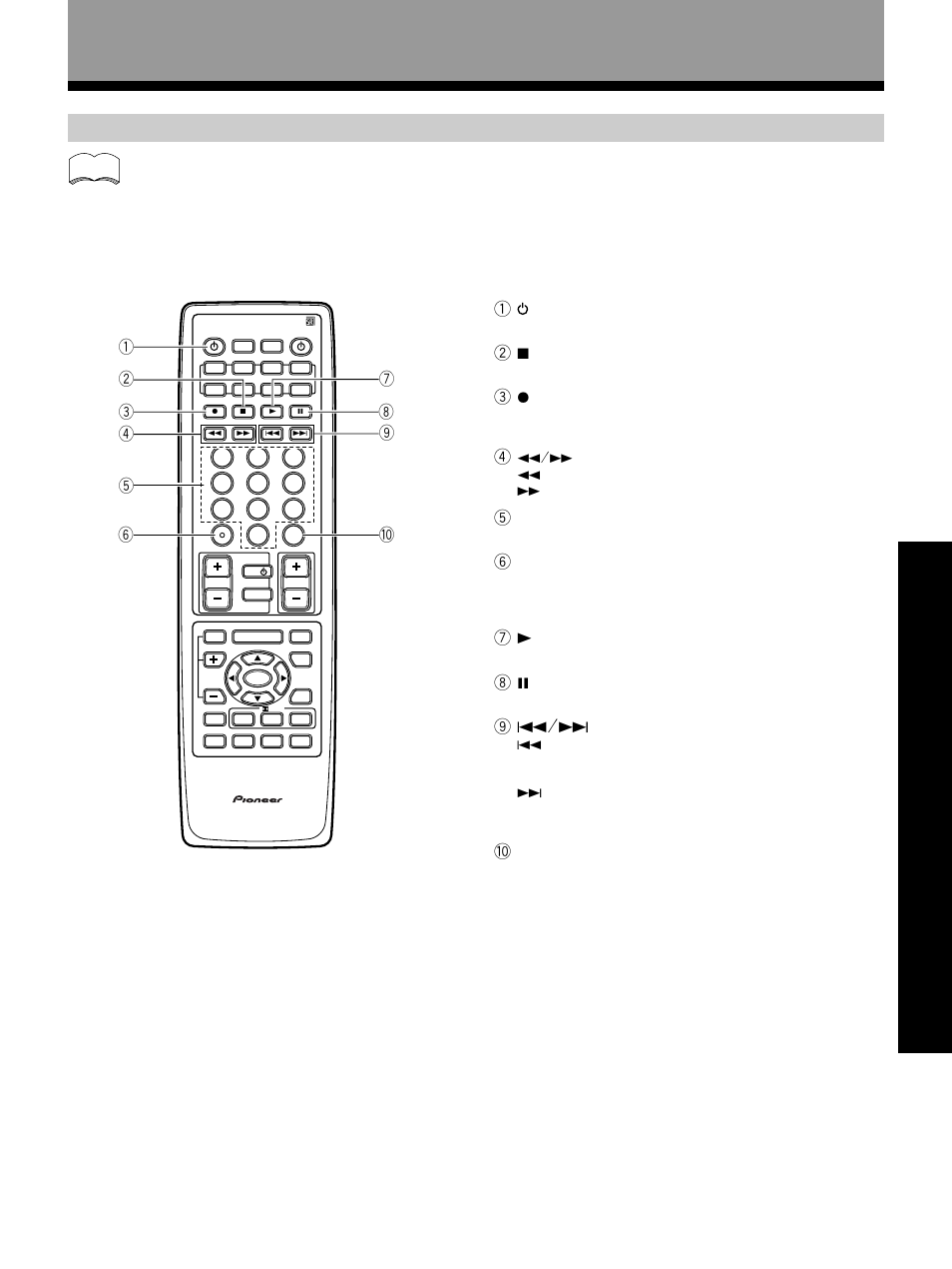 Set up opera tion opera tion md operations, 5 number buttons, 0 disc (disp/chara) | Remote control of other components, Press to switch the md player on or off, Press to stop playback or recording, Use to select tracks, Press to start playback, Press to pause playback, Allows you to change the display mode of the md | Pioneer VSX-27TX User Manual | Page 55 / 80