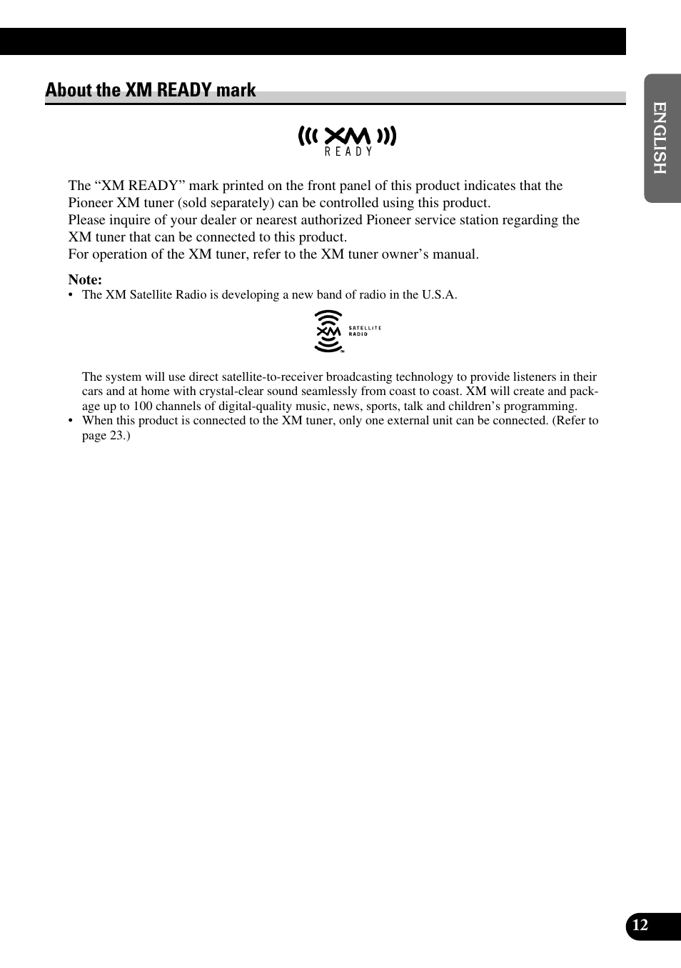About the xm ready mark | Pioneer DEX-P9 User Manual | Page 13 / 88