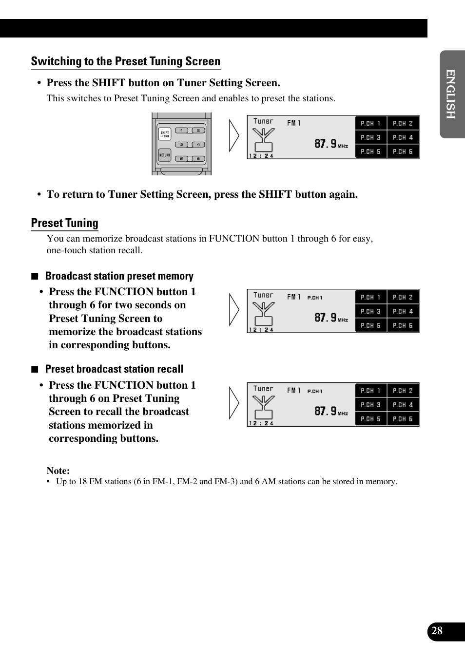 Switching to the preset tuning screen, Preset tuning | Pioneer DEX-P9 User Manual | Page 29 / 88