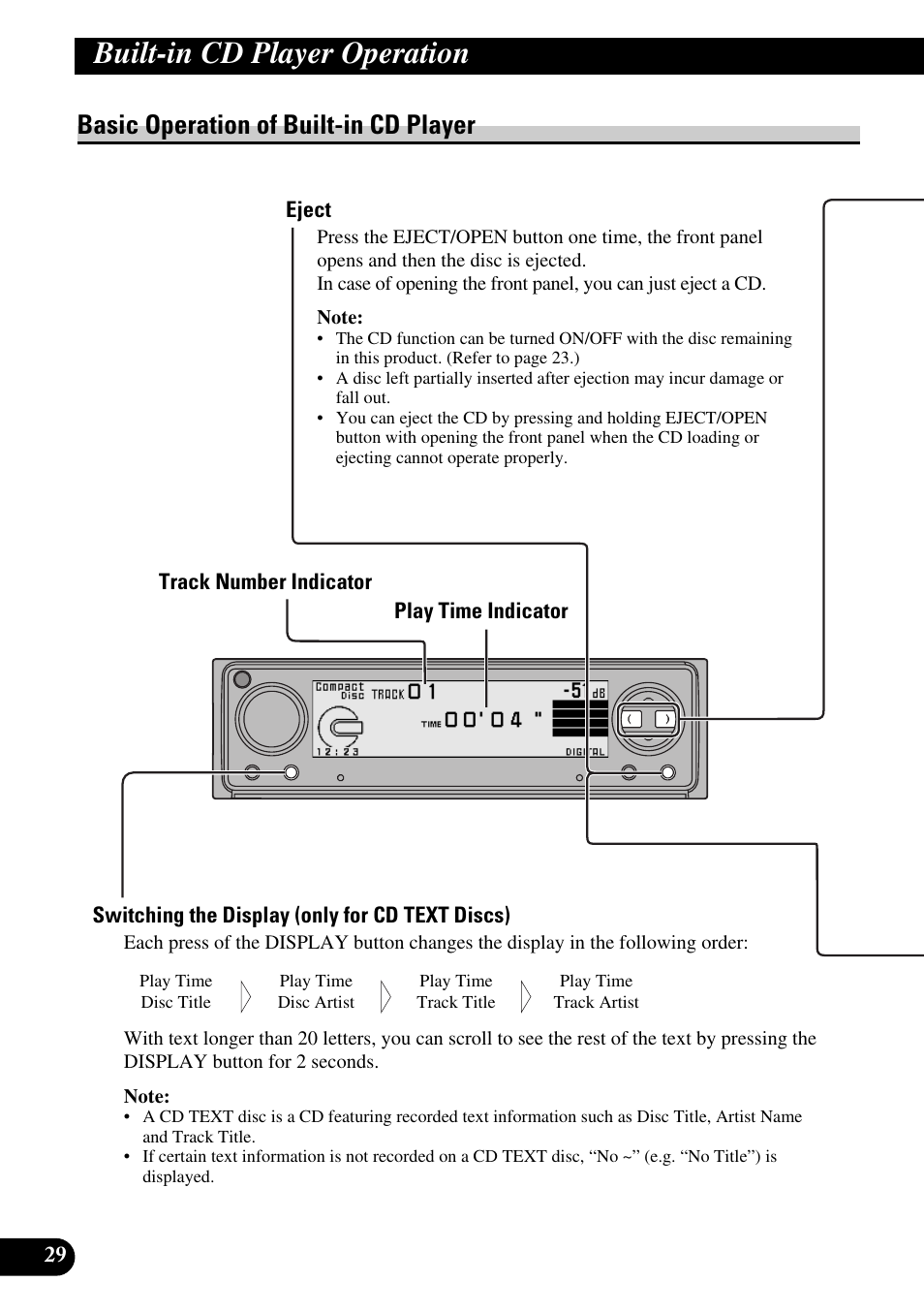 Built-in cd player operation, Basic operation of built-in cd player | Pioneer DEX-P9 User Manual | Page 30 / 88