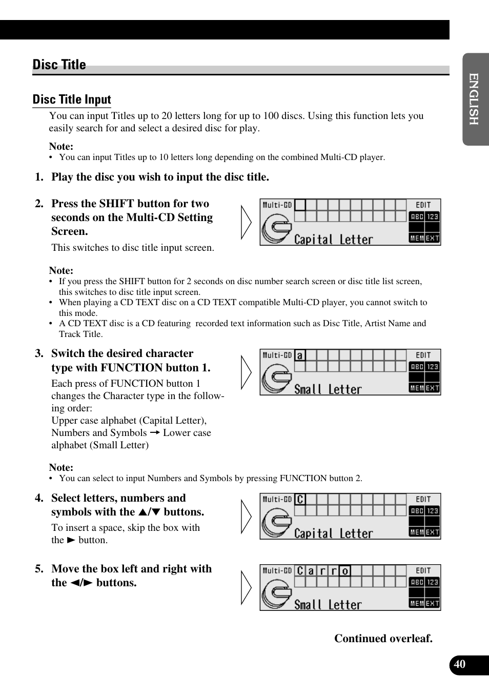 Disc title, Disc title input | Pioneer DEX-P9 User Manual | Page 41 / 88