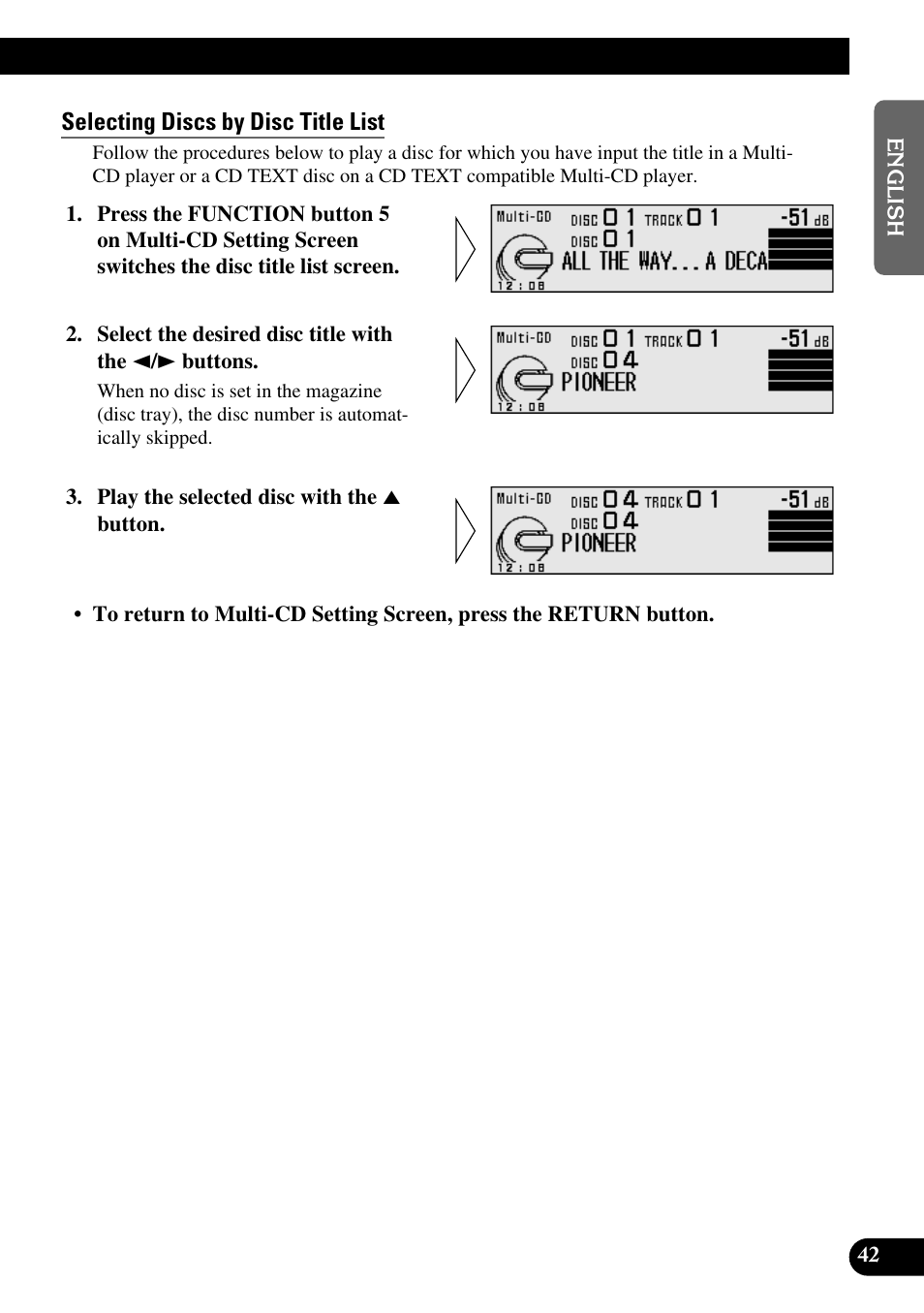 Selecting discs by disc title list | Pioneer DEX-P9 User Manual | Page 43 / 88