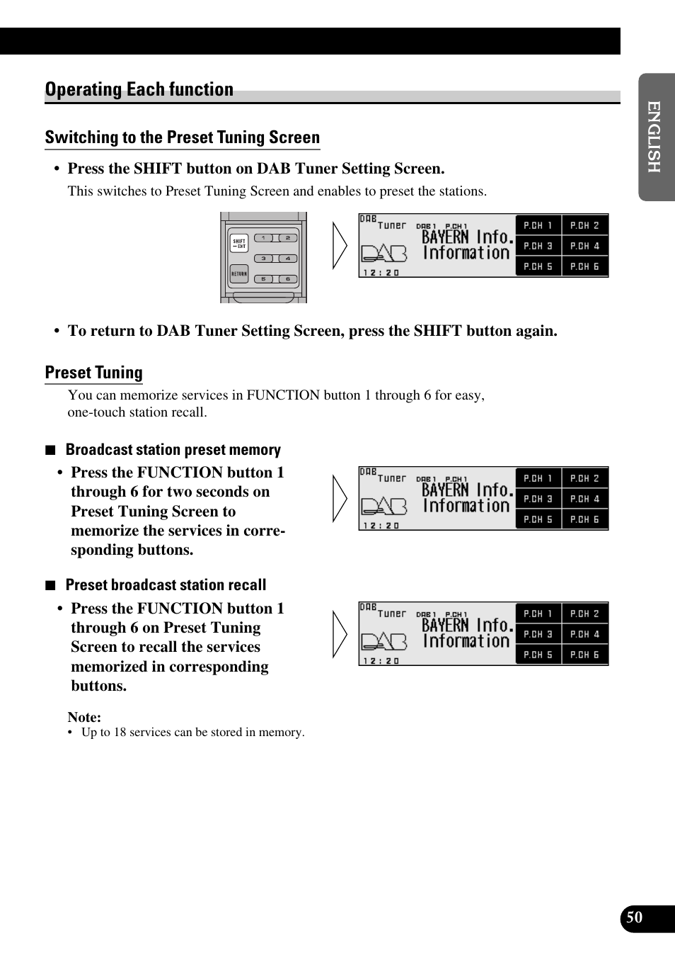Operating each function, Switching to the preset tuning screen, Preset tuning | Pioneer DEX-P9 User Manual | Page 51 / 88