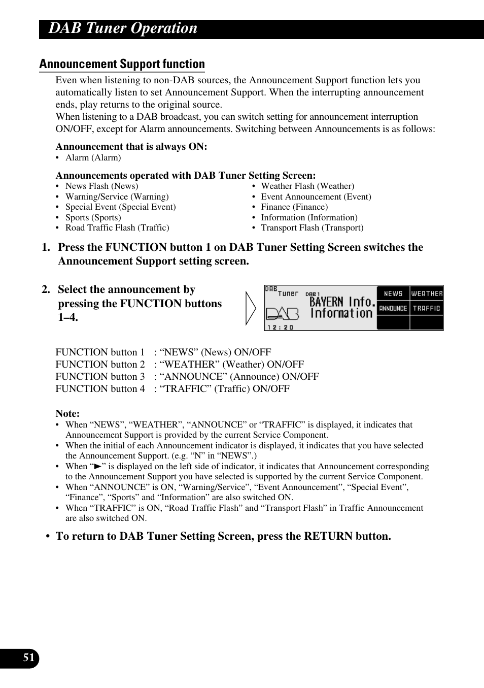 Announcement support function, Dab tuner operation | Pioneer DEX-P9 User Manual | Page 52 / 88
