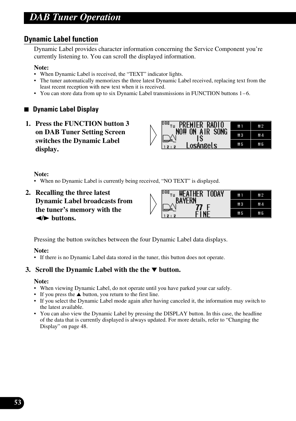 Dynamic label function, Dab tuner operation | Pioneer DEX-P9 User Manual | Page 54 / 88