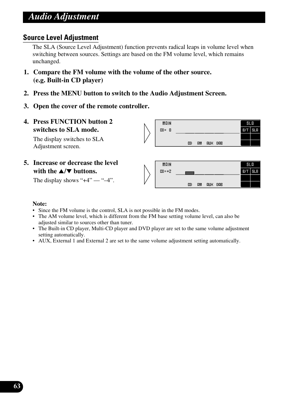 Source level adjustment, Audio adjustment | Pioneer DEX-P9 User Manual | Page 64 / 88