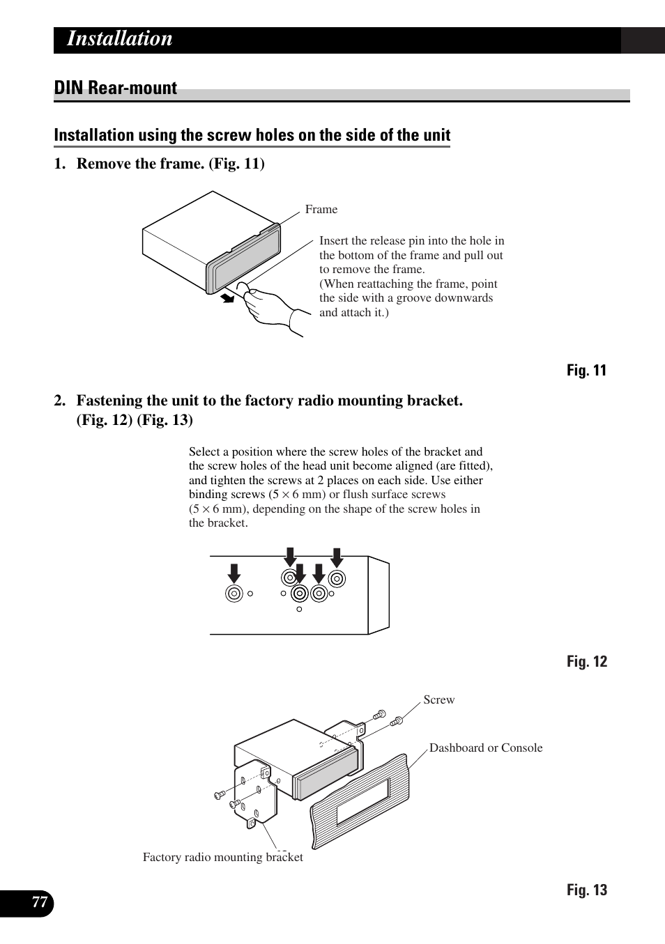 Din rear-mount, Installation | Pioneer DEX-P9 User Manual | Page 78 / 88