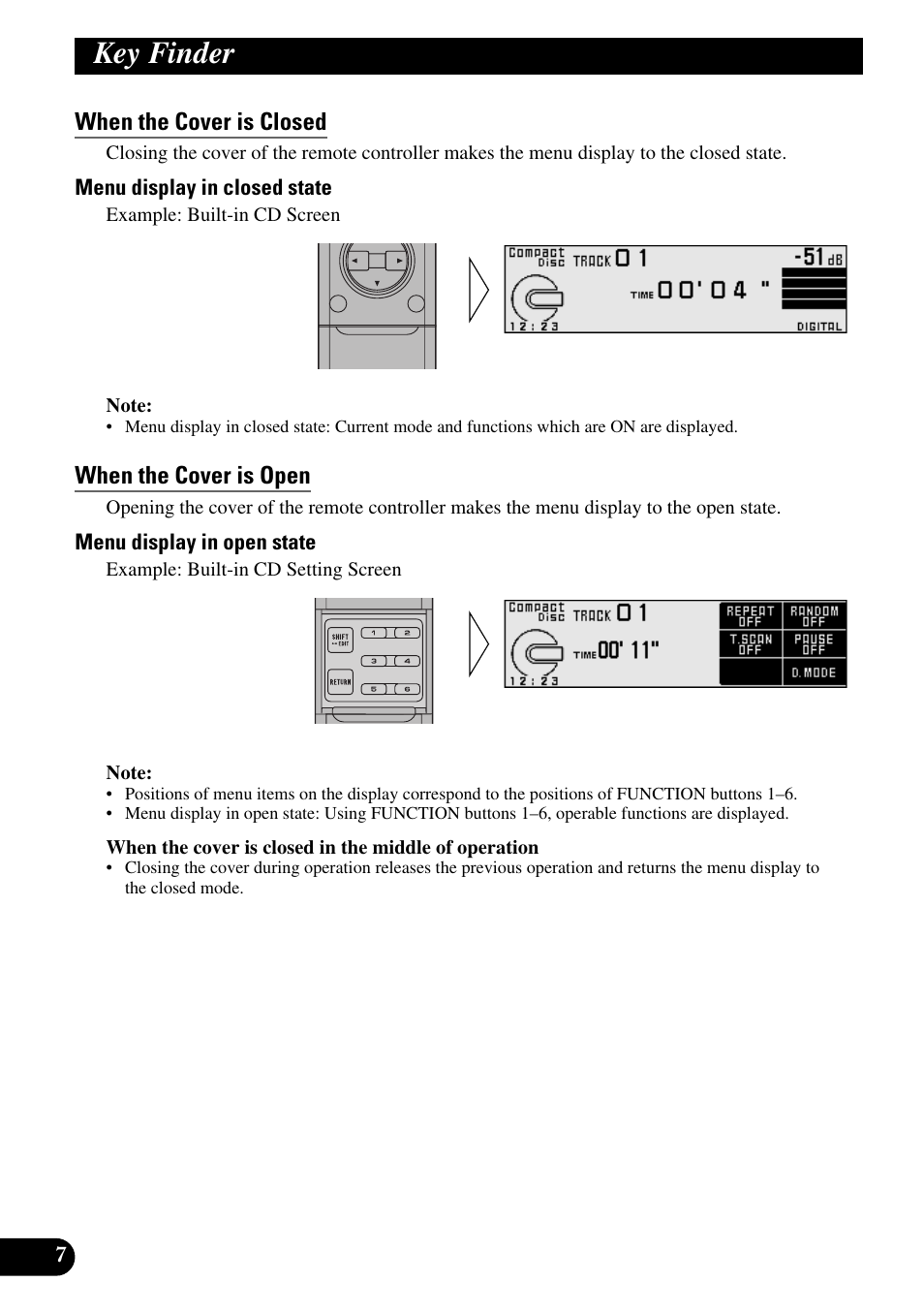 When the cover is closed, When the cover is open, Key finder | Pioneer DEX-P9 User Manual | Page 8 / 88