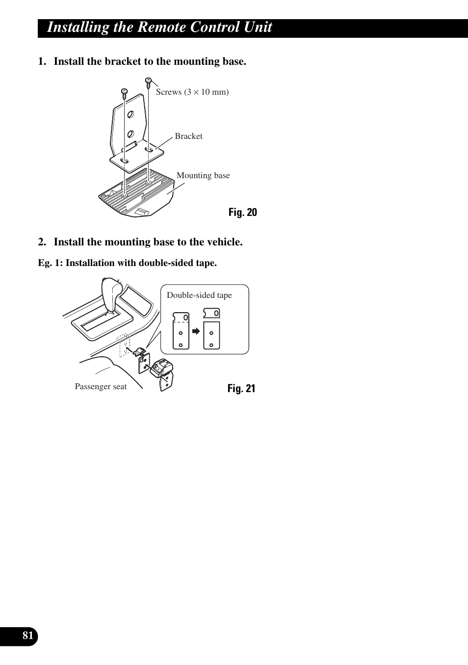 Installing the remote control unit | Pioneer DEX-P9 User Manual | Page 82 / 88