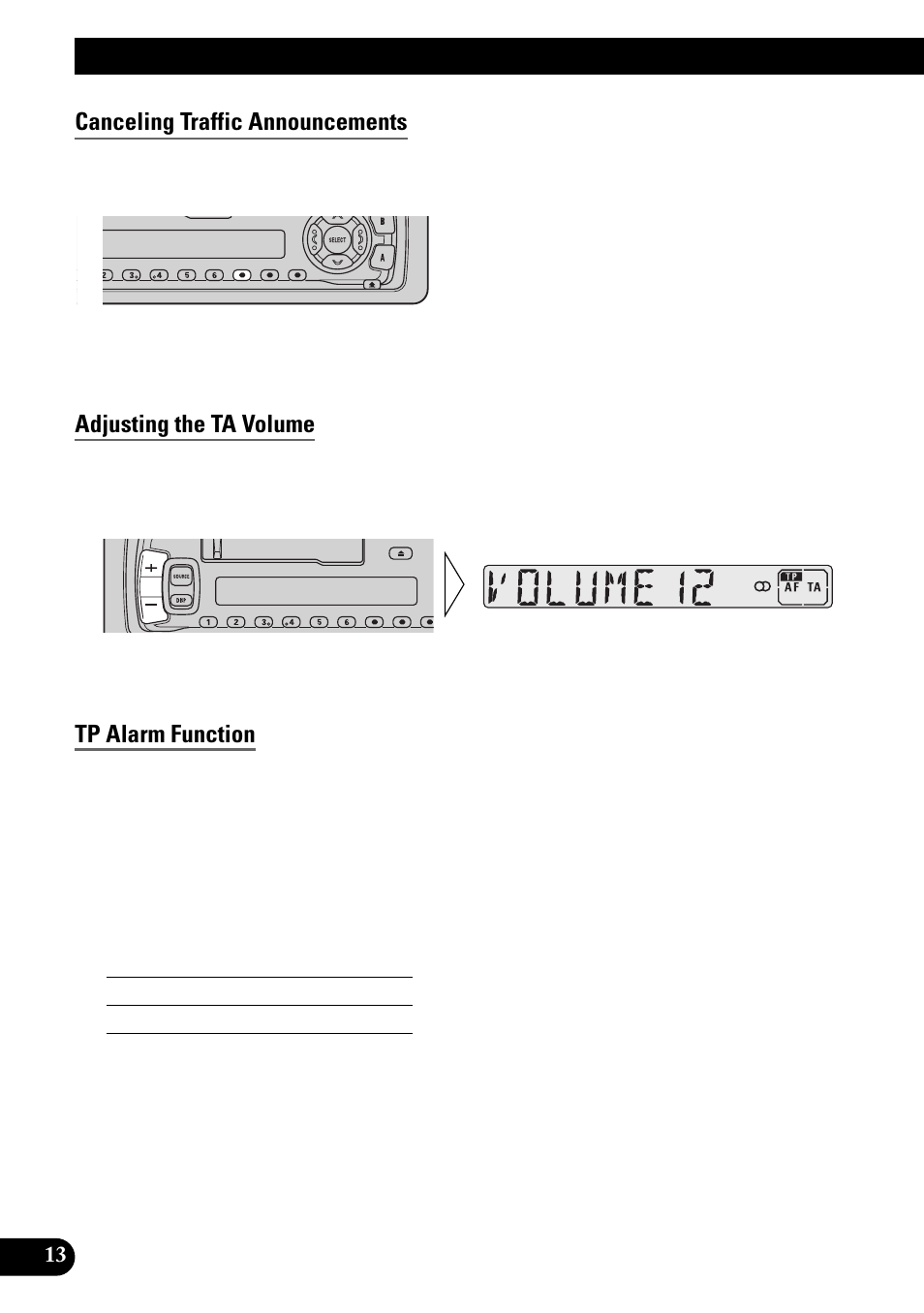 Canceling traffic announcements, Adjusting the ta volume, Tp alarm function | Using rds functions | Pioneer KEH-3900R User Manual | Page 14 / 80