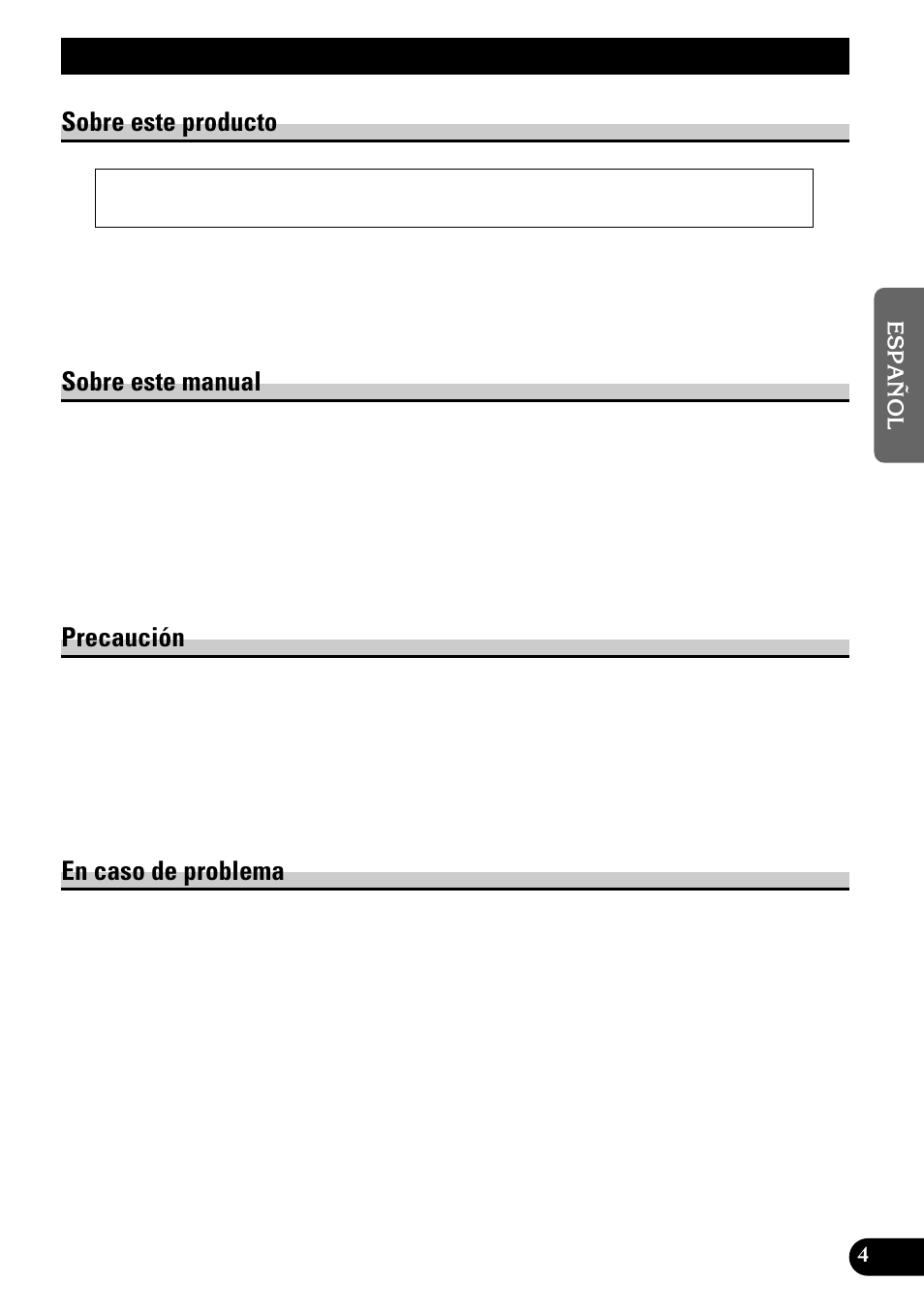 Antes de usar este producto, Sobre este producto, Sobre este manual | Precaución, En caso de problema | Pioneer KEH-3900R User Manual | Page 31 / 80