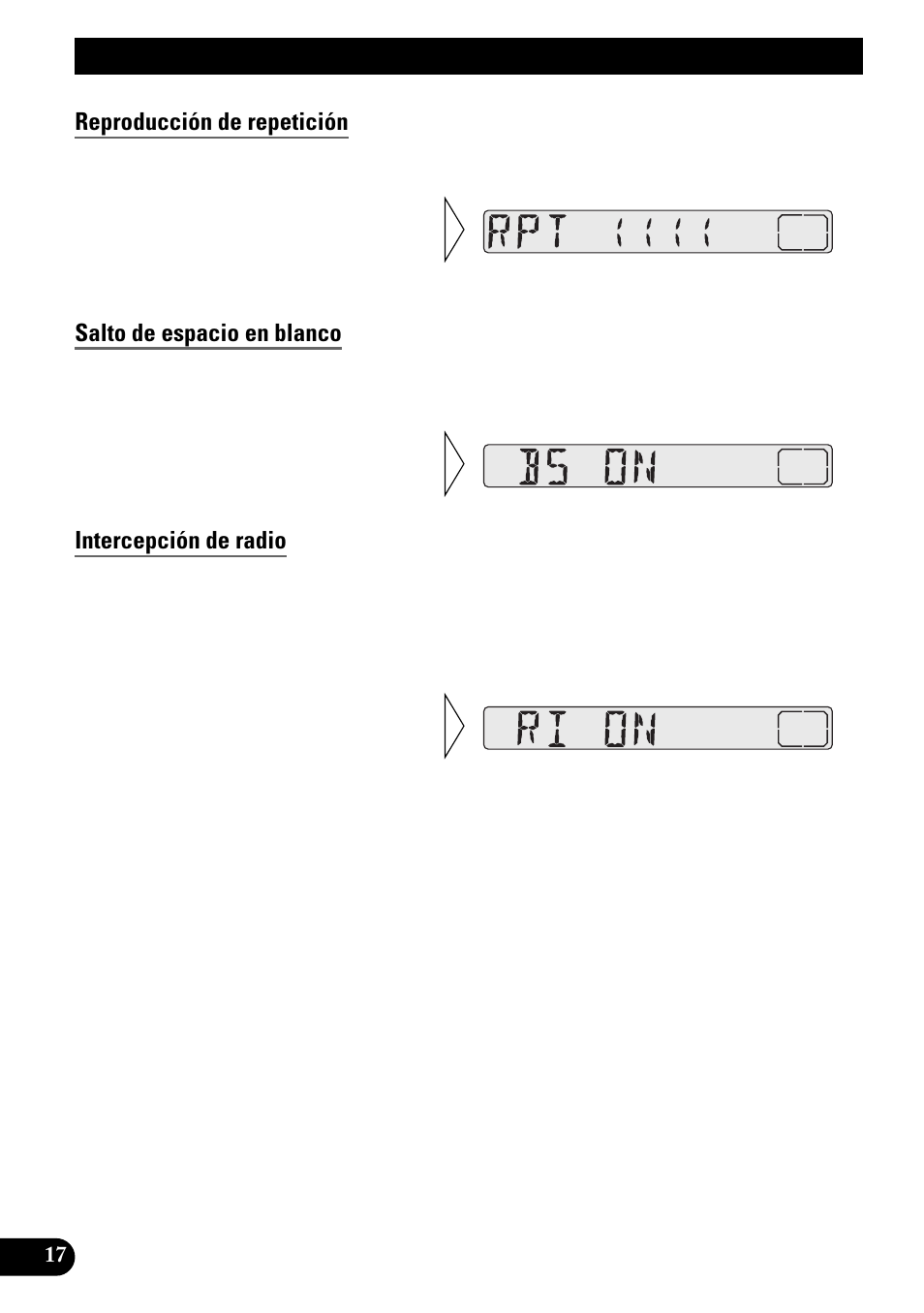 Uso de la platina de cassettes, Reproducción de repetición, Salto de espacio en blanco | Intercepción de radio | Pioneer KEH-3900R User Manual | Page 44 / 80