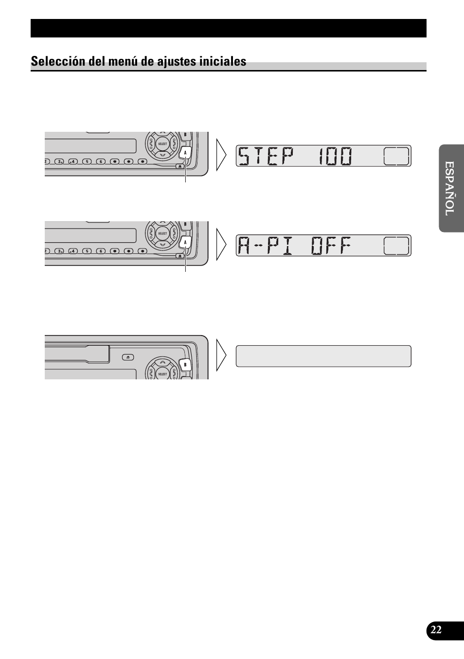 Ajustes iniciales, Selección del menú de ajustes iniciales | Pioneer KEH-3900R User Manual | Page 49 / 80