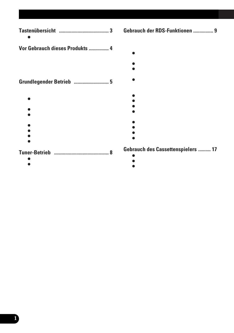 Inhalt, Tastenübersicht, Vor gebrauch dieses produkts | Grundlegender betrieb, Tuner-betrieb, Gebrauch der rds-funktionen, Gebrauch des cassettenspielers | Pioneer KEH-3900R User Manual | Page 54 / 80