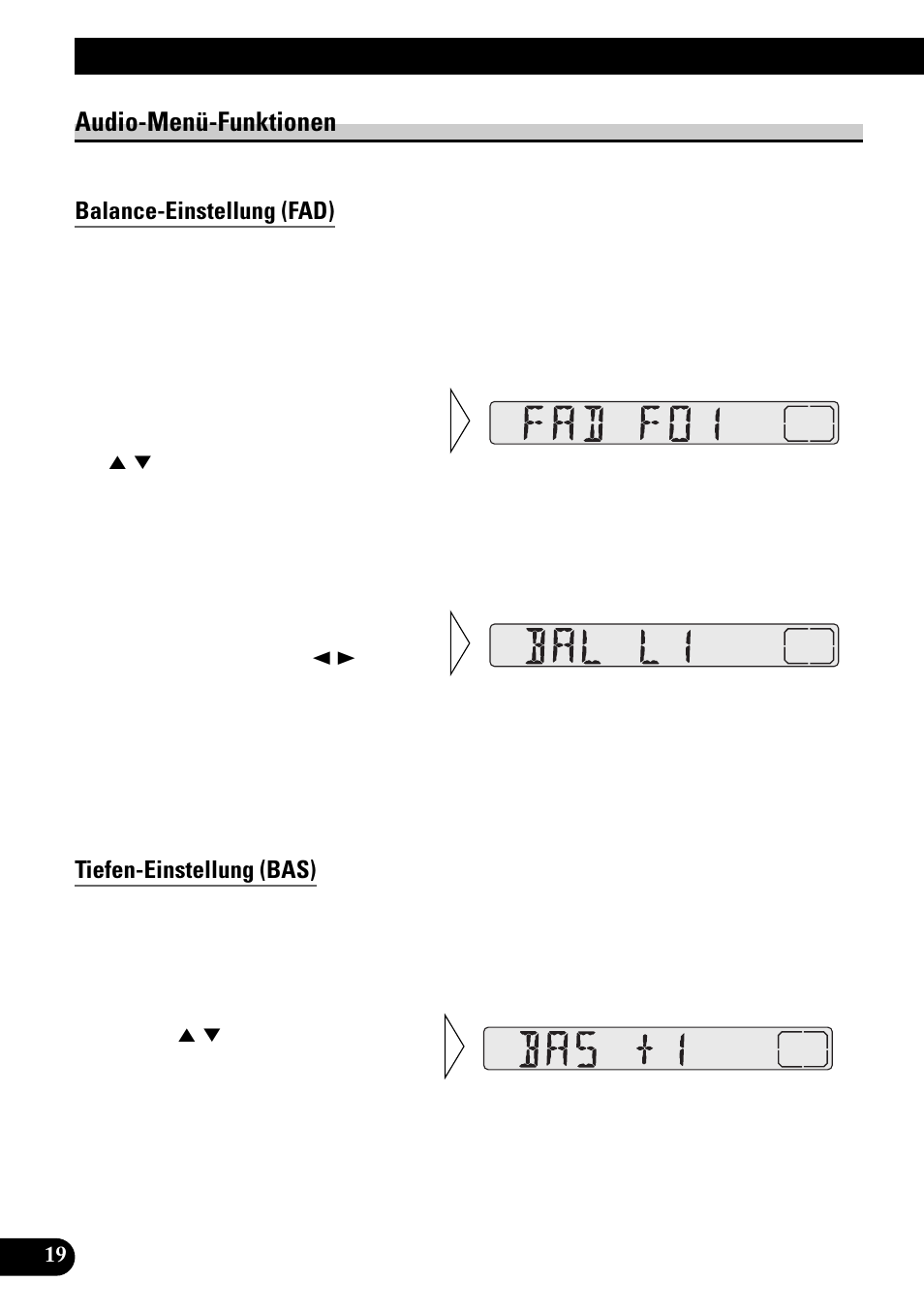 Audio-menü-funktionen, Balance-einstellung (fad), Tiefen-einstellung (bas) | Audio-einstellung | Pioneer KEH-3900R User Manual | Page 72 / 80