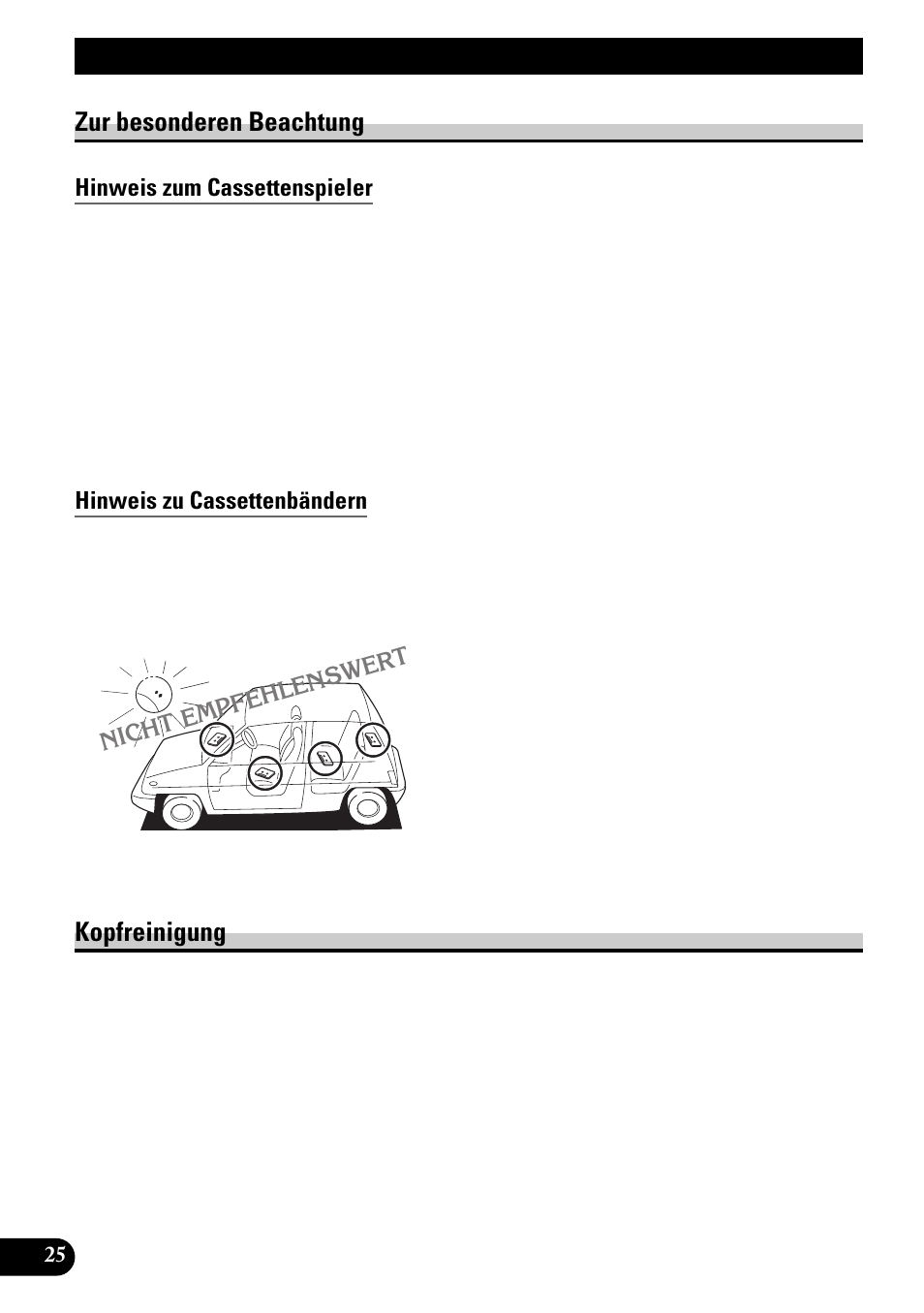 Cassettenspieler und gehäuse, Zur besonderen beachtung, Hinweis zum cassettenspieler | Hinweis zu cassettenbändern, Kopfreinigung | Pioneer KEH-3900R User Manual | Page 78 / 80