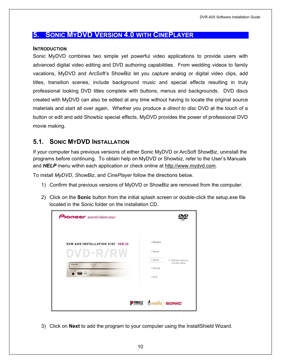 Introduction, Sonic mydvd installation, Onic | Dvd v, Ersion, With, Layer | Pioneer A05 User Manual | Page 10 / 17