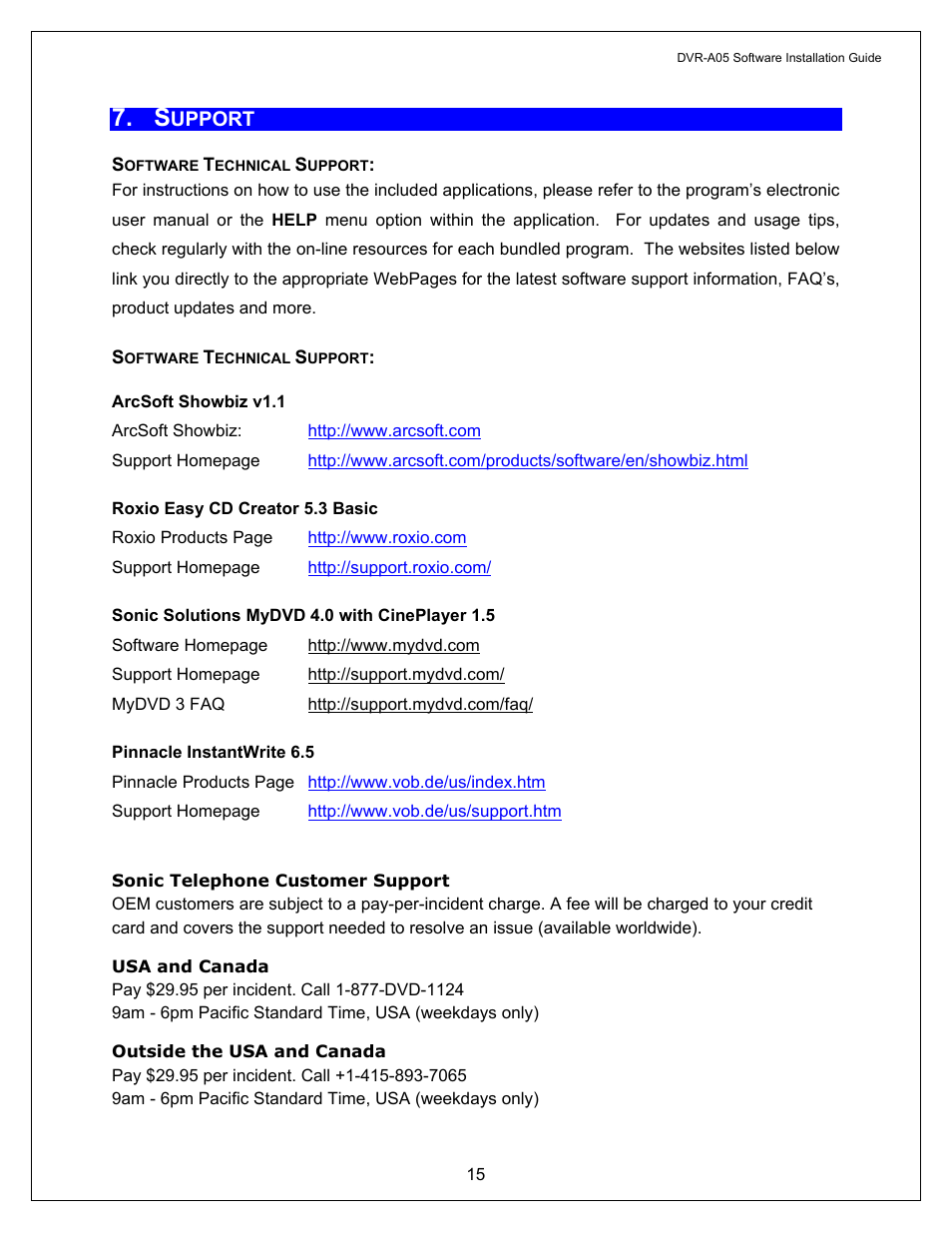 Software technical support, Upport | Pioneer A05 User Manual | Page 15 / 17