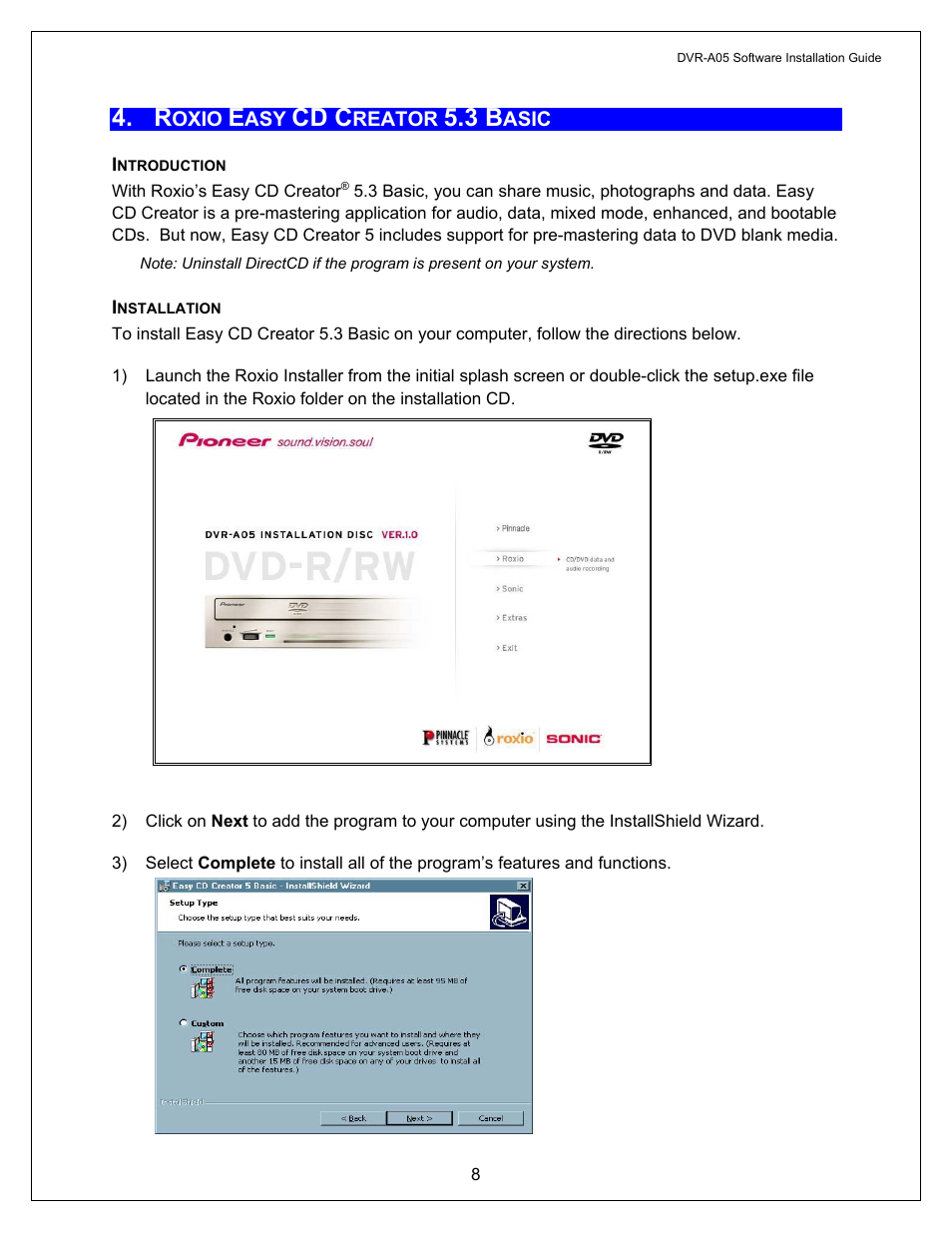 Introduction, Installation, Oxio | Cd c, Reator, Asic | Pioneer A05 User Manual | Page 8 / 17