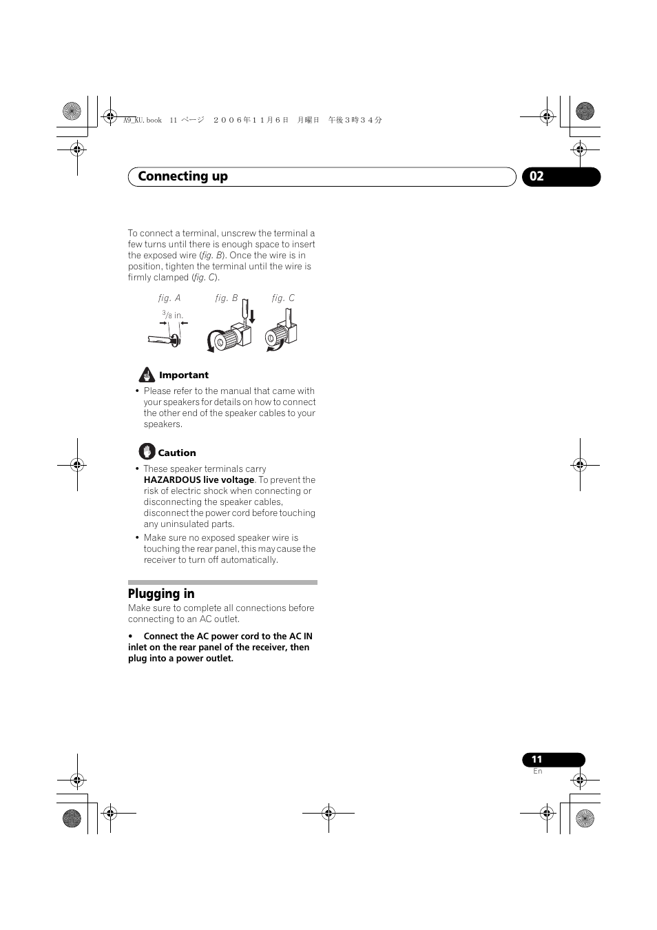 Plugging in, Connecting up 02 | Pioneer A9 User Manual | Page 11 / 28