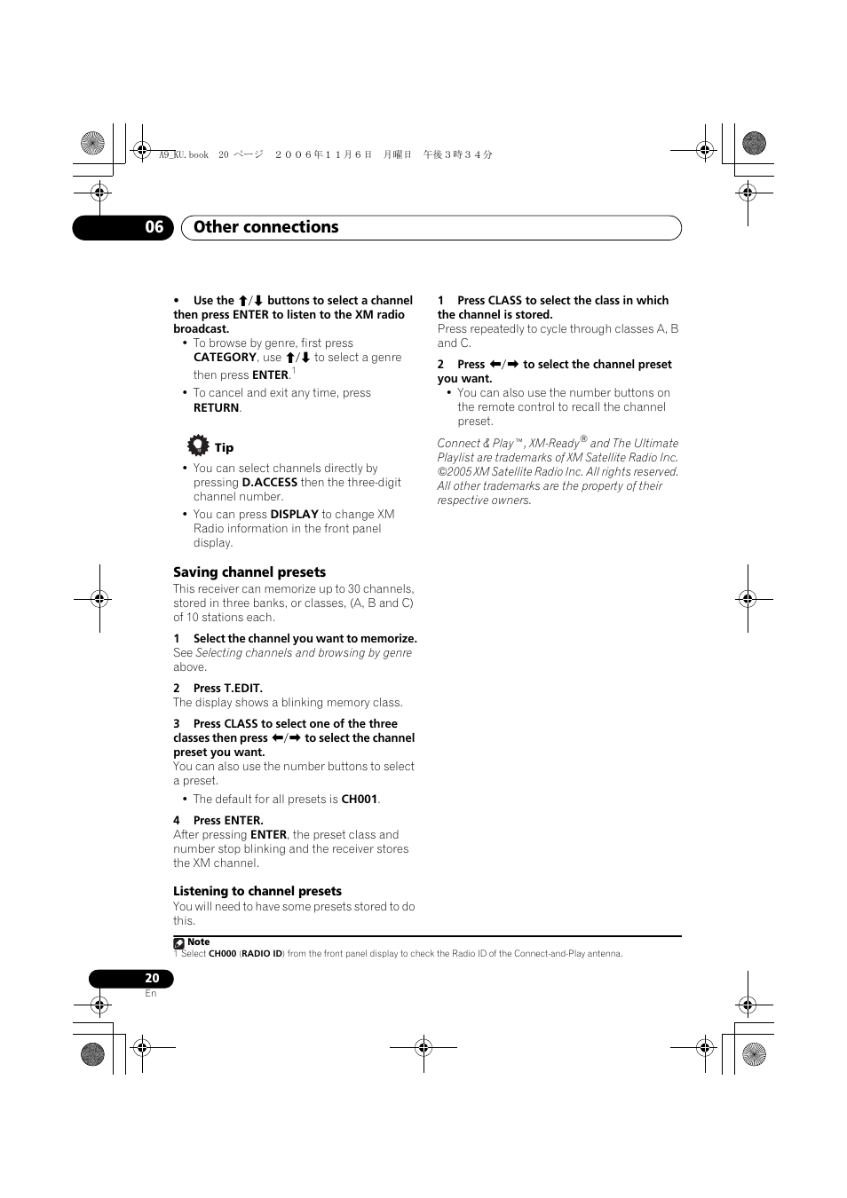 Saving channel presets, Other connections 06 | Pioneer A9 User Manual | Page 20 / 28