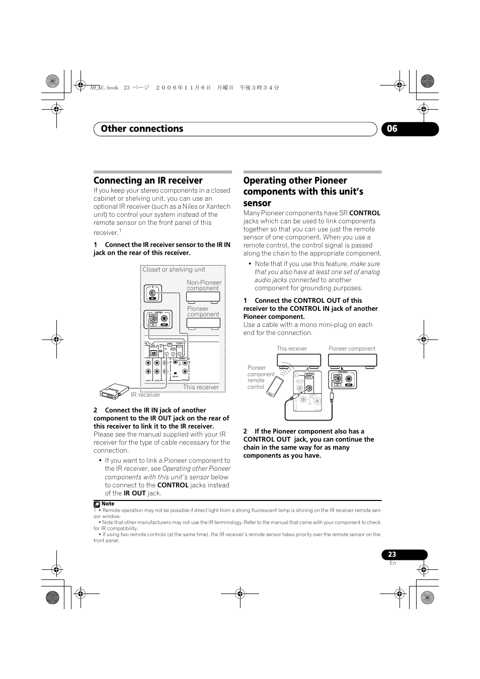 Connecting an ir receiver, Other connections 06 | Pioneer A9 User Manual | Page 23 / 28